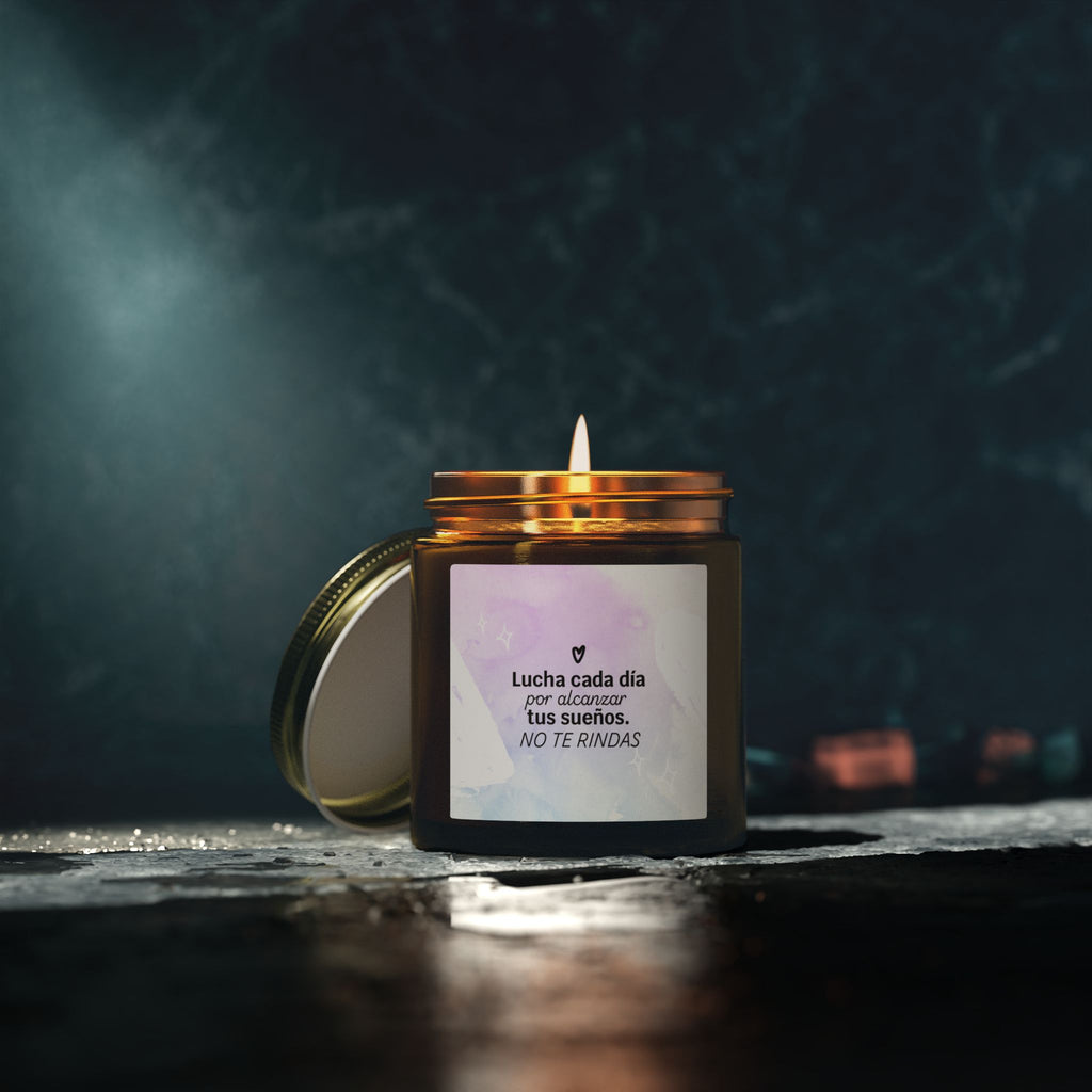 Motivational Spanish Scented Candle — Coconut Apricot (4oz/9oz) — "Lucha cada día... NO TE RINDAS"