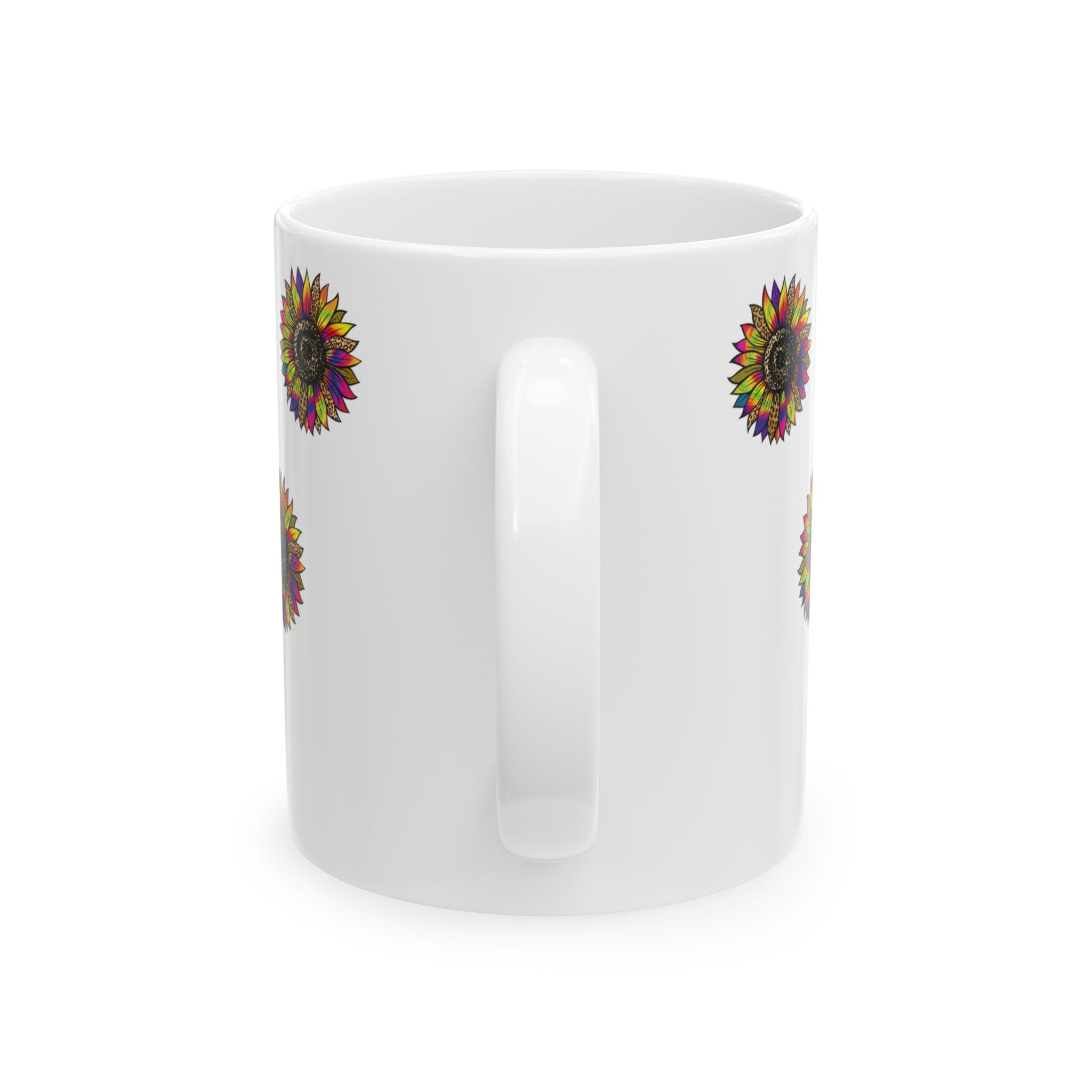 Rainbow Leopard Sunflower Ceramic Mug — Colorful Floral Coffee Cup (11oz, 15oz)