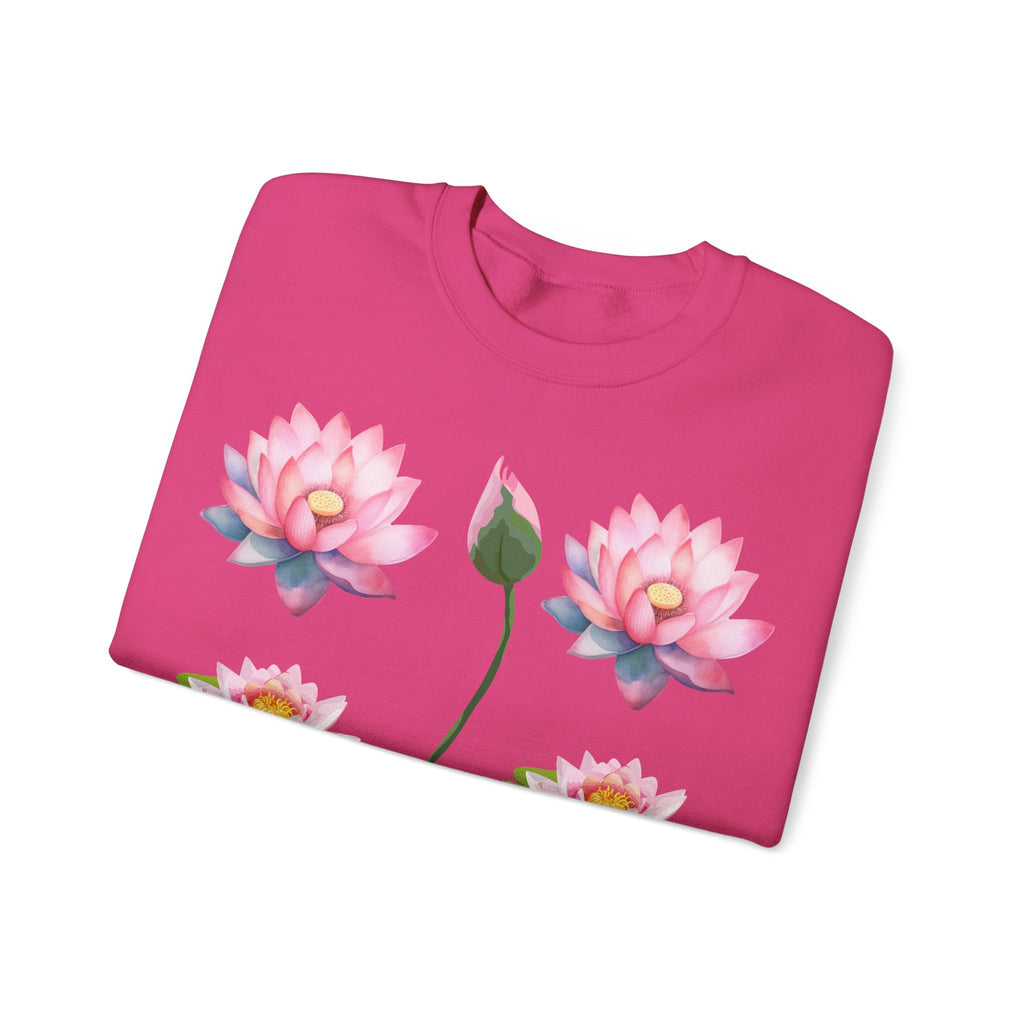 Lotus Flower Crewneck Sweatshirt — Pink Water Lily Botanical Sweatshirt