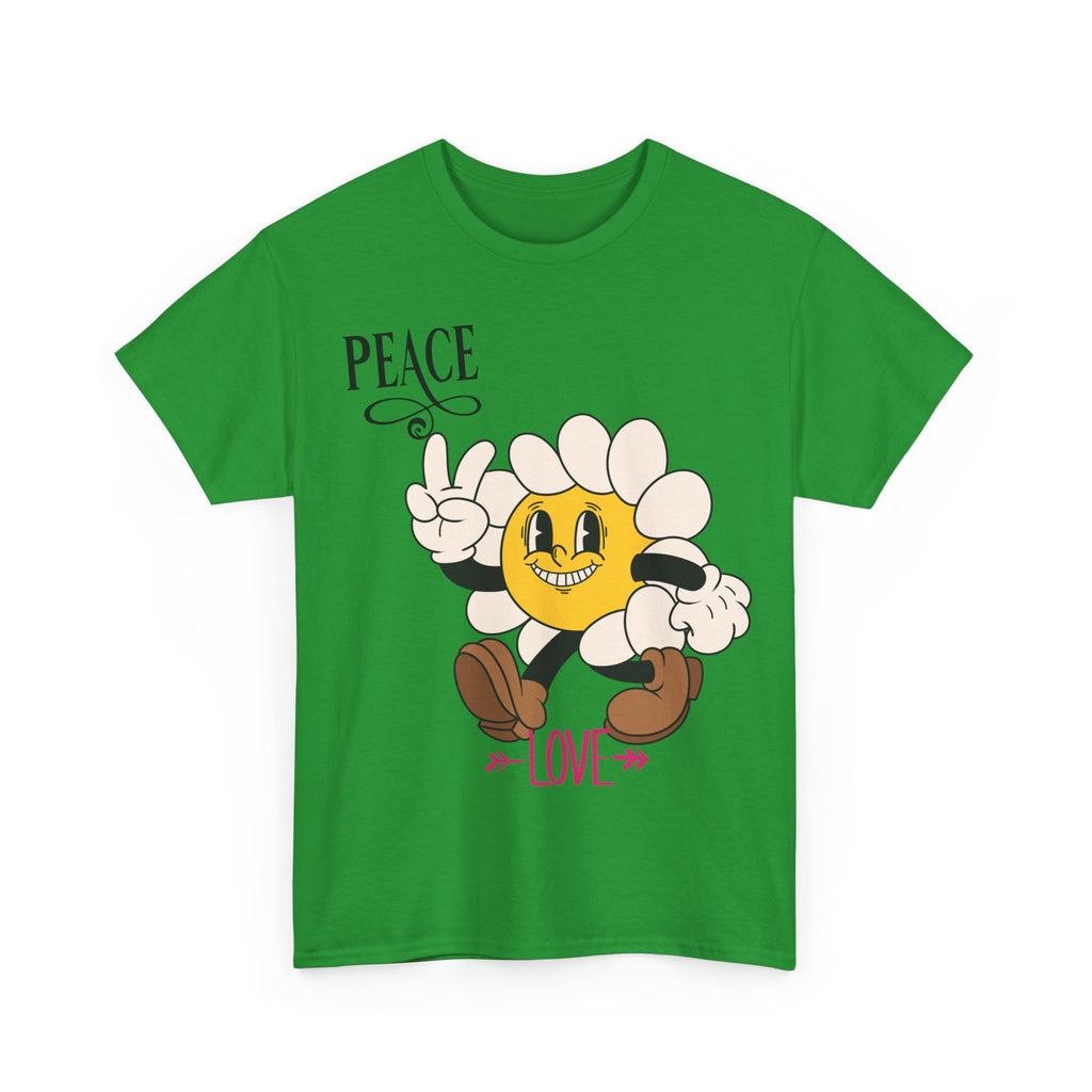 Peace & Love Daisy Character T-Shirt — Retro Smiley Flower Tee