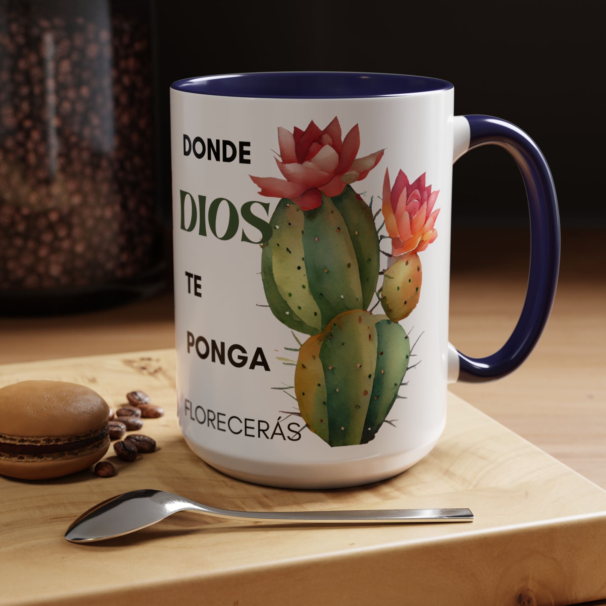 Cactus Floral Accent Coffee Mug – ‘Donde Dios Te Ponga Florecerás’ Spanish Inspirational Mug
