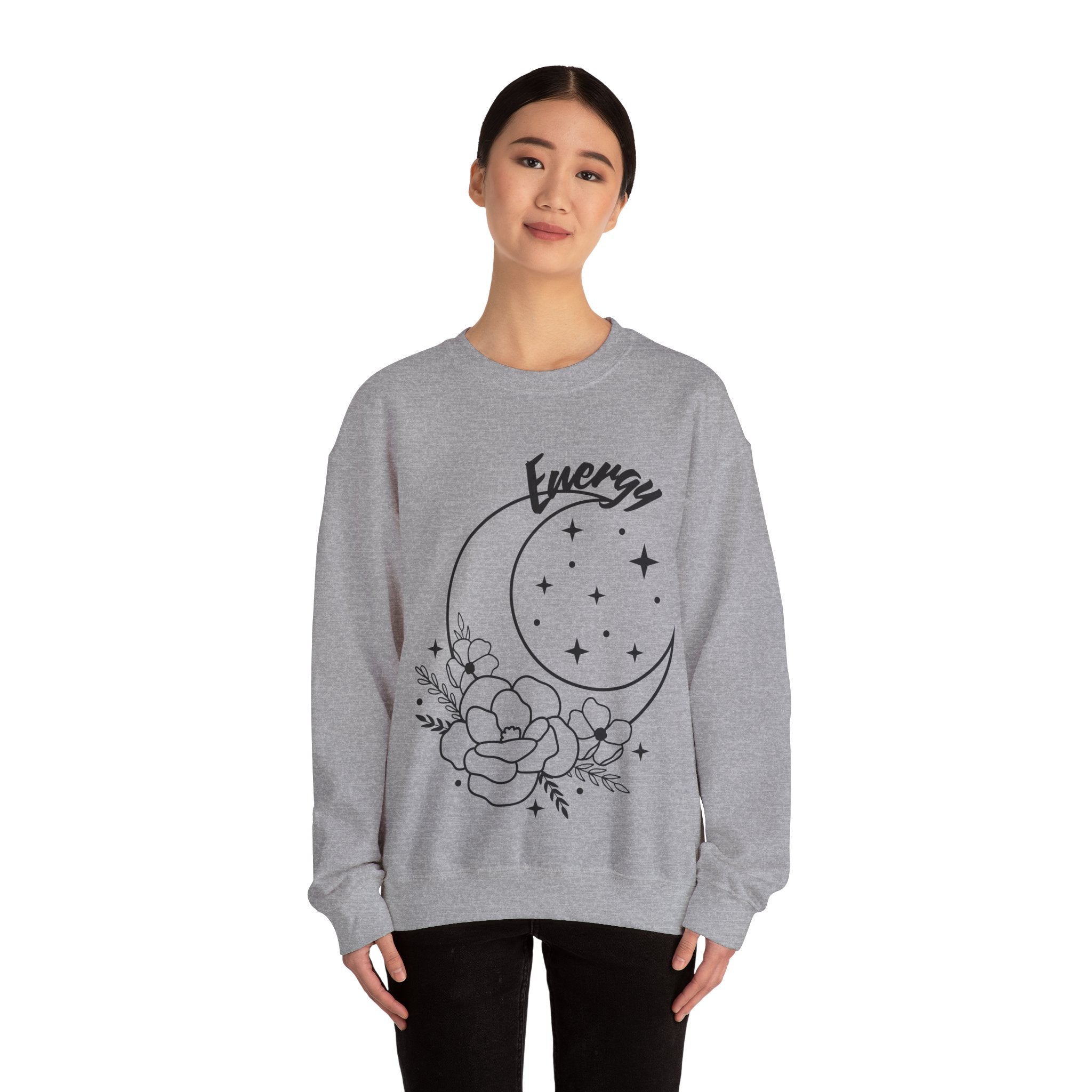 Celestial Energy Sweatshirt, Moon and Flowers Crewneck, Cozy Unisex Top, Astrology Gift, Spiritual Apparel, Birthday Gift, Everyday Wear