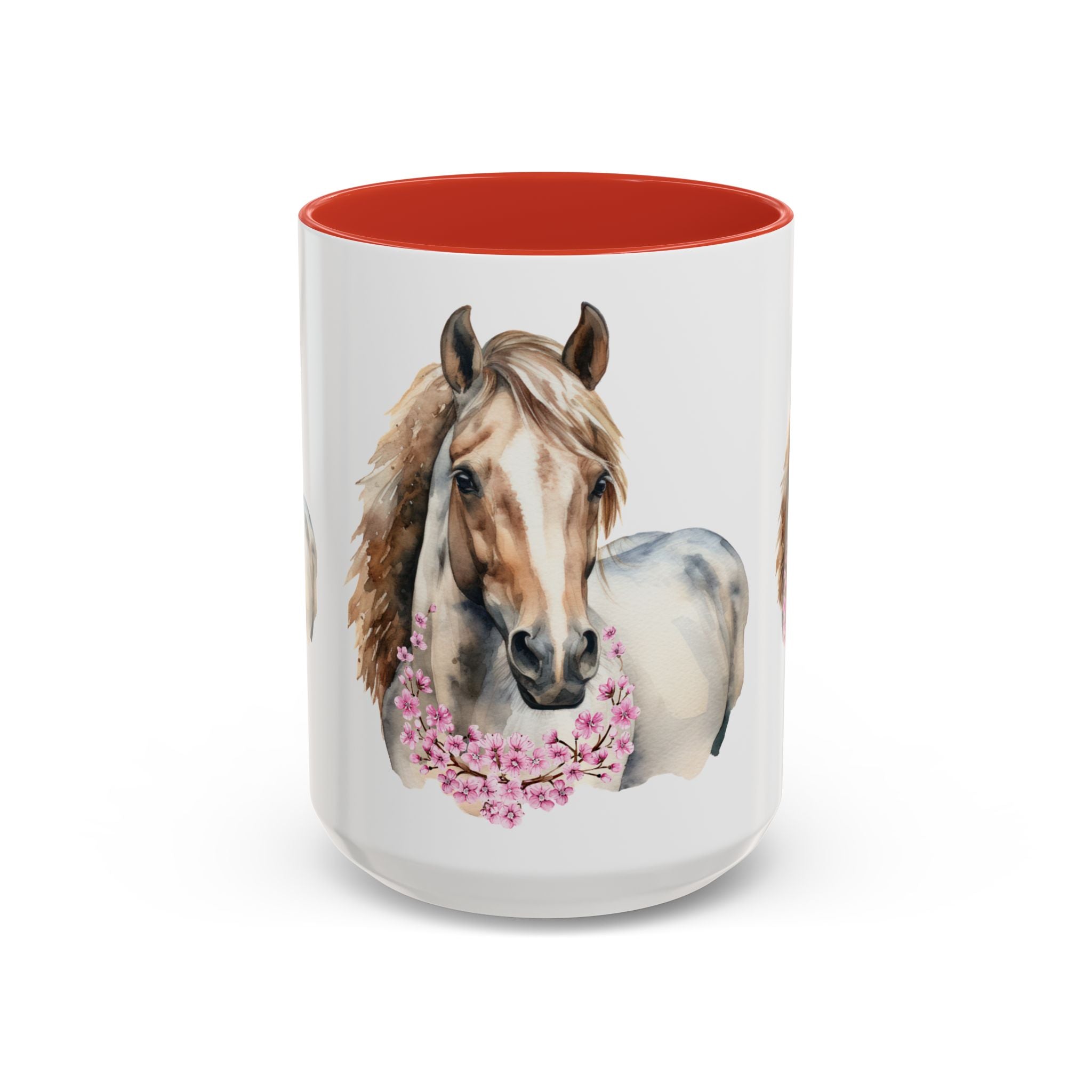 Horse Portrait Accent Coffee Mug — Floral Necklace Rustic Equestrian Gift (11/15oz)