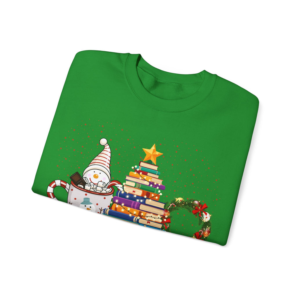 Merry Christmas Book Tree & Cat Crewneck Sweatshirt