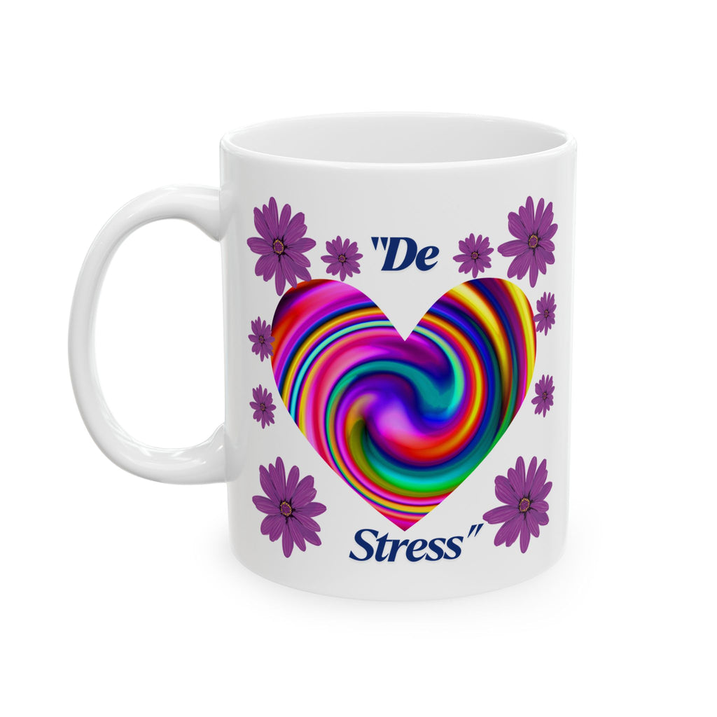 Whimsical Floral Heart Mug - Colorful Rainbow Design, Perfect for Gift, Home Office, Coffee Lovers, Tea Enthusiasts