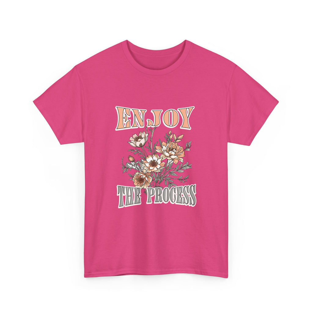 Unisex Heavy Cotton Tee - Enjoy the Process Floral Shirt, Gifts for Her, Motivational Tee, Casual Wear, Nature Lovers T-Shirt