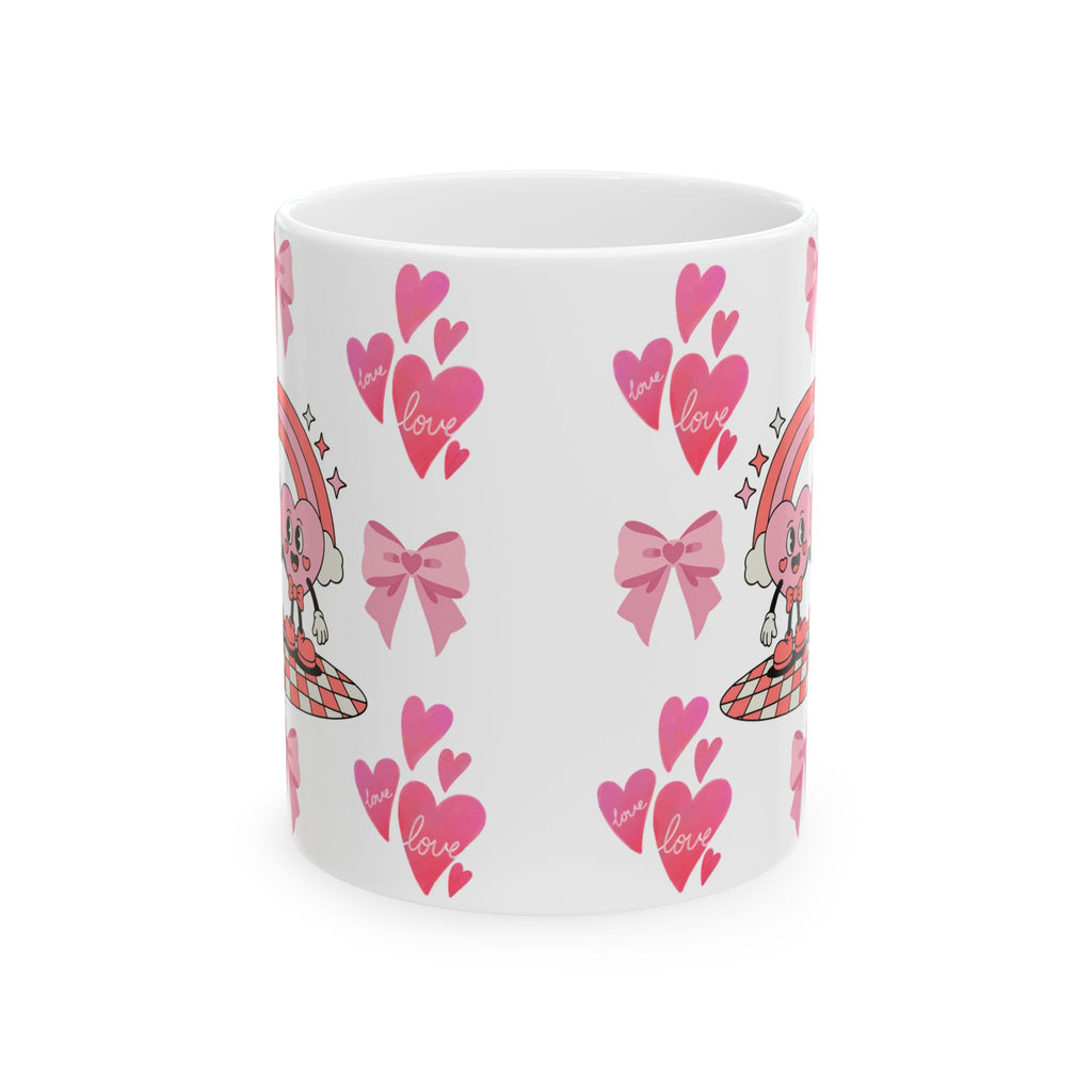 Valentine’s Pink Heart & Bow Ceramic Mug — Cute Love Pattern (11oz & 15oz)