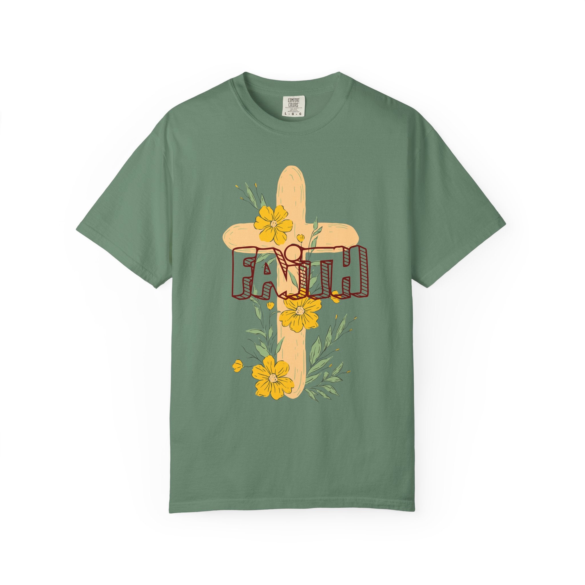 Faith Cross Floral T-Shirt — Christian Inspirational Tee with Yellow Flowers