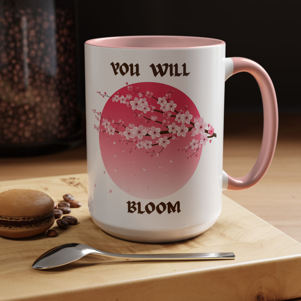 You Will Bloom Accent Coffee Mug — Cherry Blossom Inspirational 11/15oz