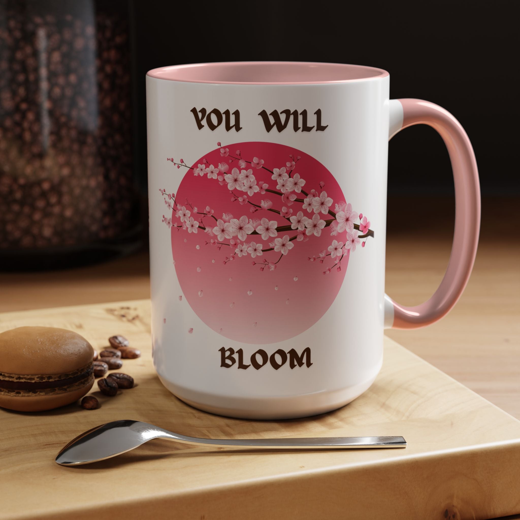 You Will Bloom Accent Coffee Mug — Cherry Blossom Inspirational 11/15oz