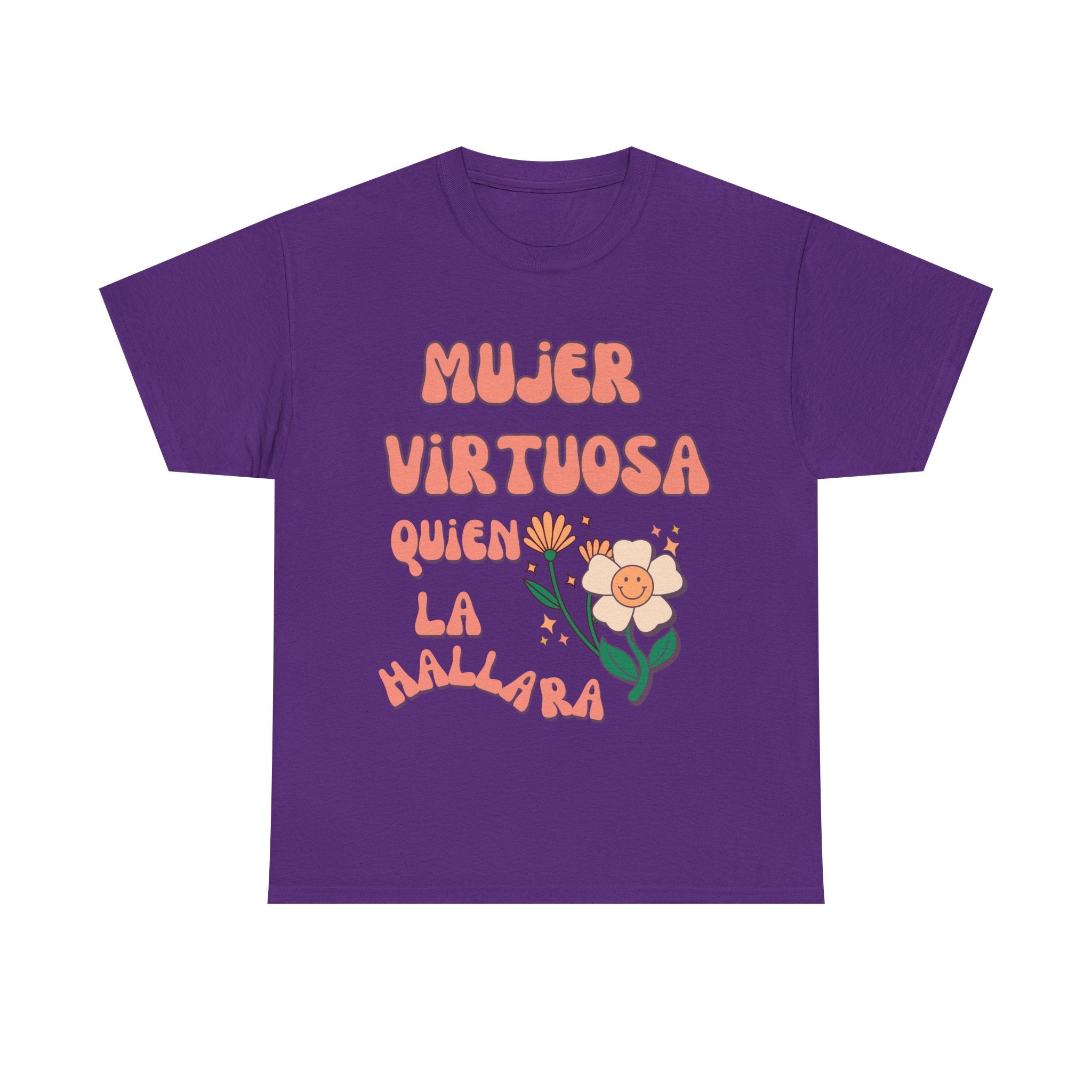 Empowering Unisex Heavy Cotton Tee - 'Mujer Virtuosa' Floral Print, Inspirational Gift, Feminist T-Shirt, Everyday Wear, Motivation Tee