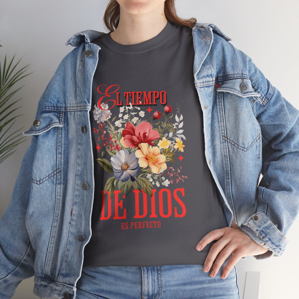 Floral Quote Tee, Unisex Heavy Cotton Tee for Faith and Inspiration, Cute T-Shirt for Spring, Inspirational Gift for Friends, [...]