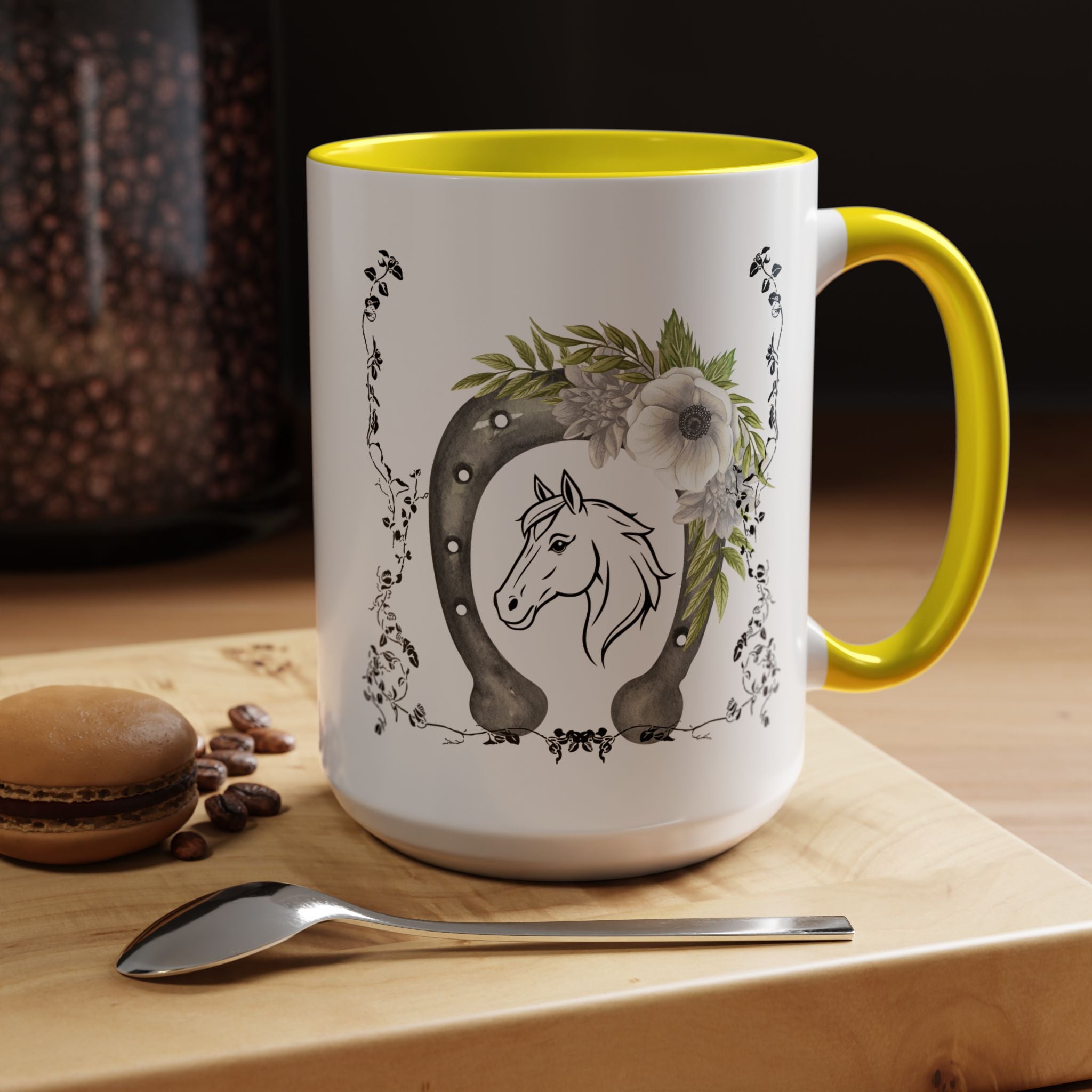 Personalized Floral Horseshoe Mug - Unique Gift for Horse Lovers, Cowgirl Theme, Farmhouse Decor, Wedding Favors, Custom Name Mug