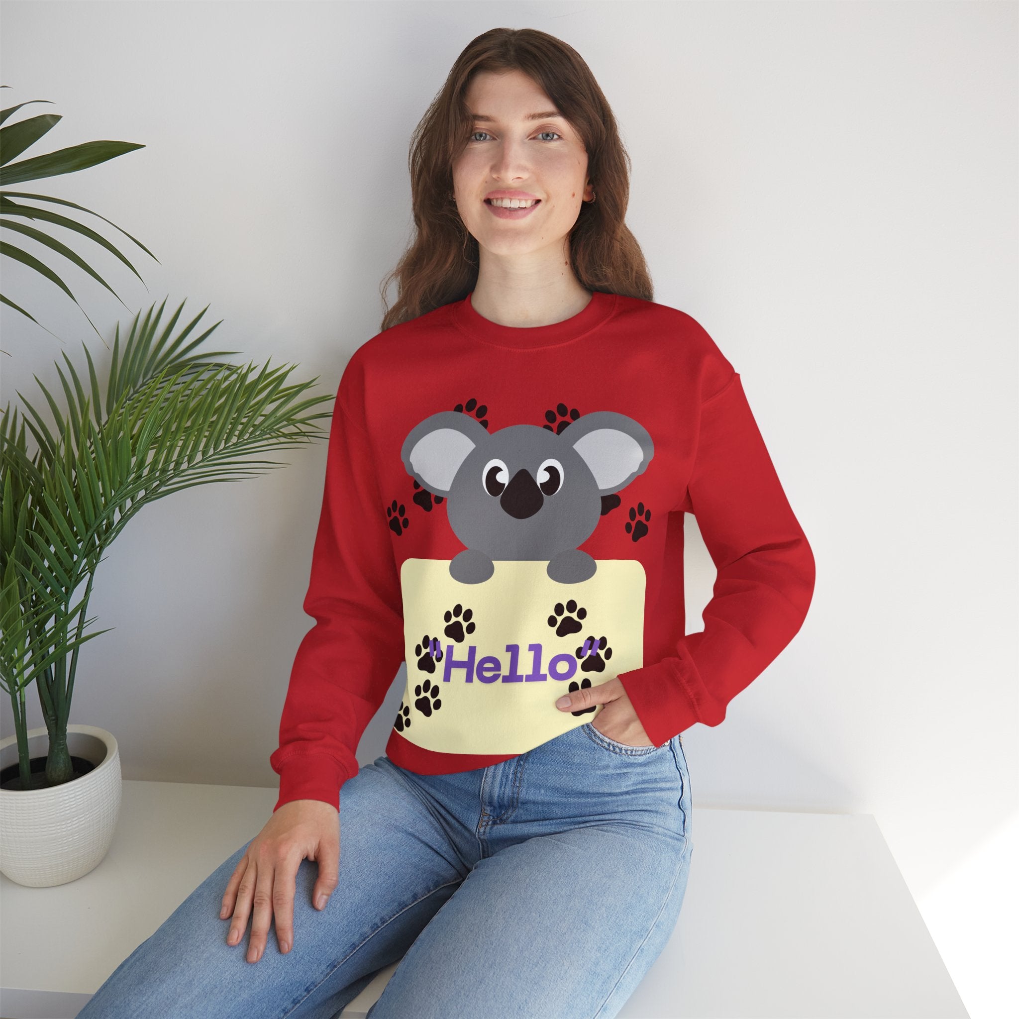 Cute Koala Hello Sweatshirt, Unisex Cozy Crewneck, Pet Lover Gift, Animal Lover Apparel, Fun Casual Wear, Cute Graphic Sweater