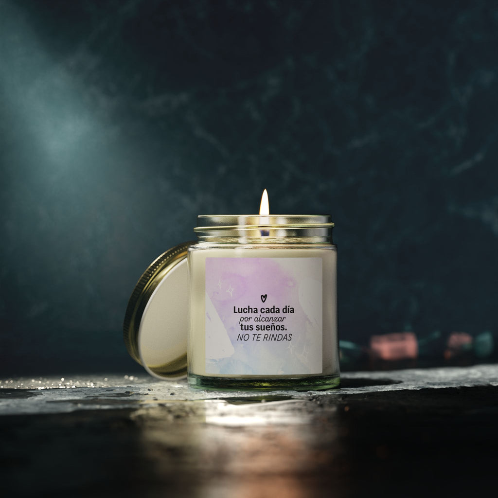 Motivational Spanish Scented Candle — Coconut Apricot (4oz/9oz) — "Lucha cada día... NO TE RINDAS"
