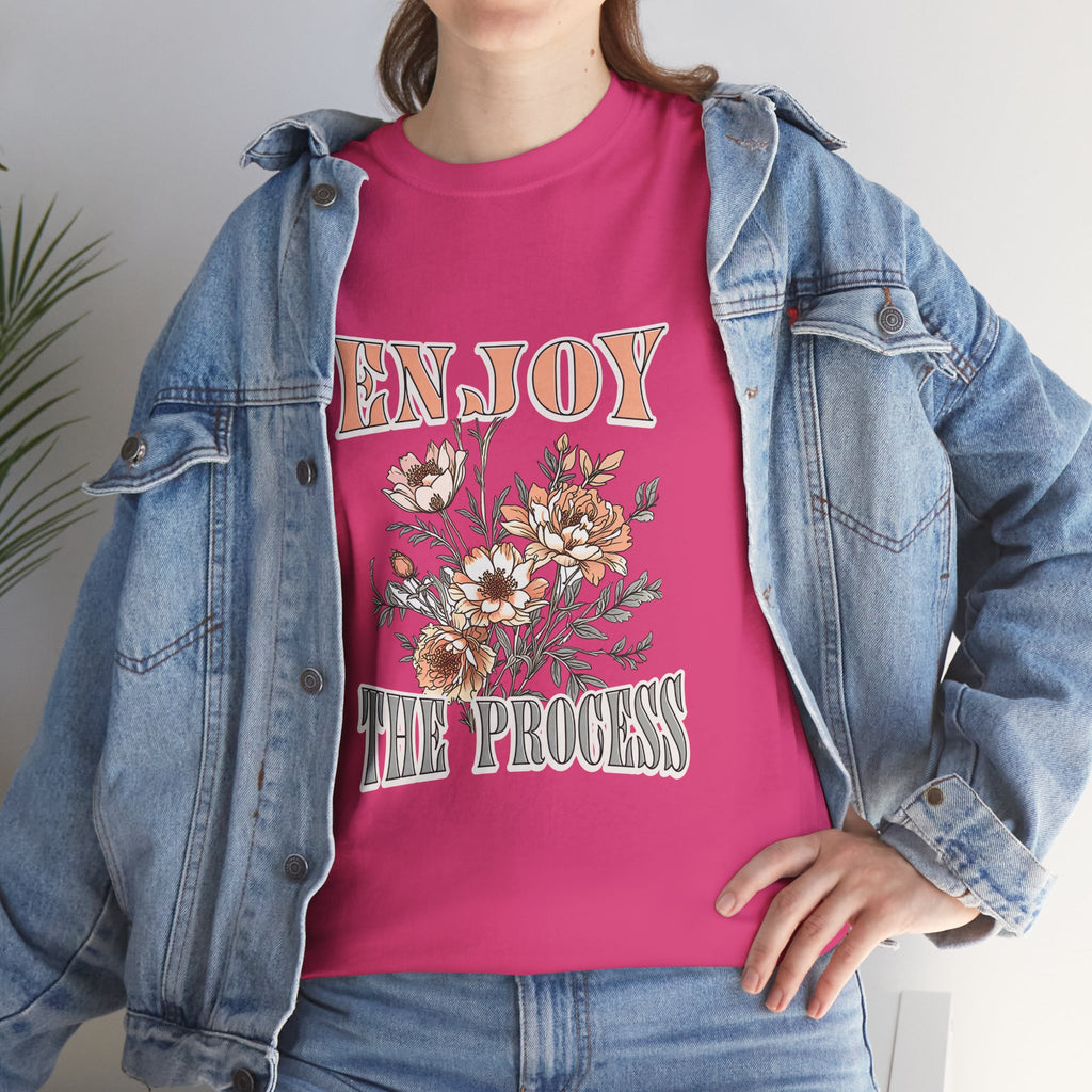 Unisex Heavy Cotton Tee - Enjoy the Process Floral Shirt, Gifts for Her, Motivational Tee, Casual Wear, Nature Lovers T-Shirt