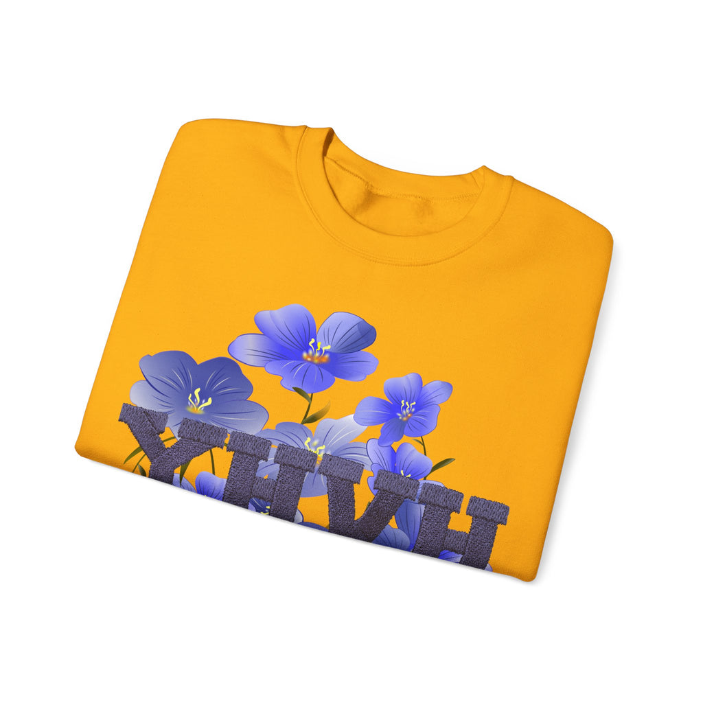 Crewneck Sweatshirt - Blue Violet Floral Graphic with 'KHVH' Lettering