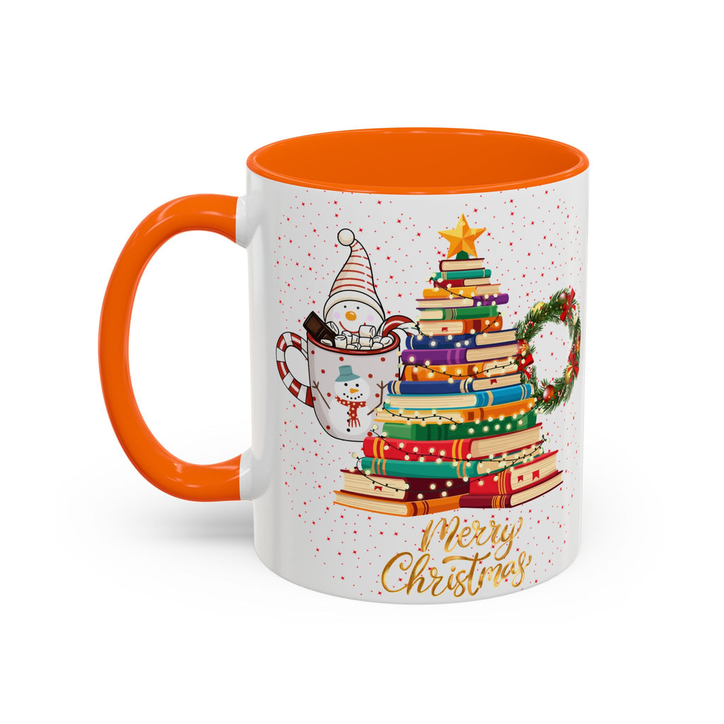Christmas Book Tree Coffee Mug — Merry Christmas Accent Mug (11/15oz)