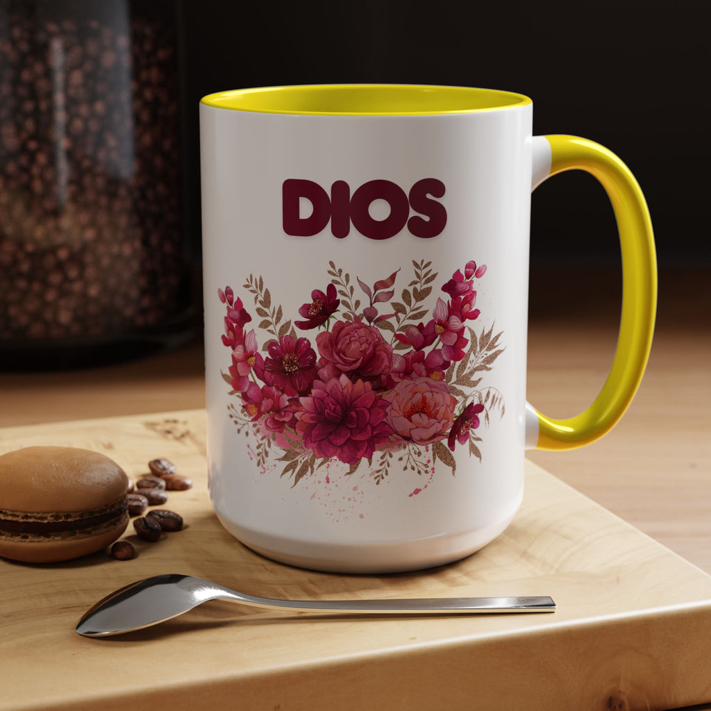 Dios Floral Accent Coffee Mug — 11/15oz Inspirational Christian Tea Cup