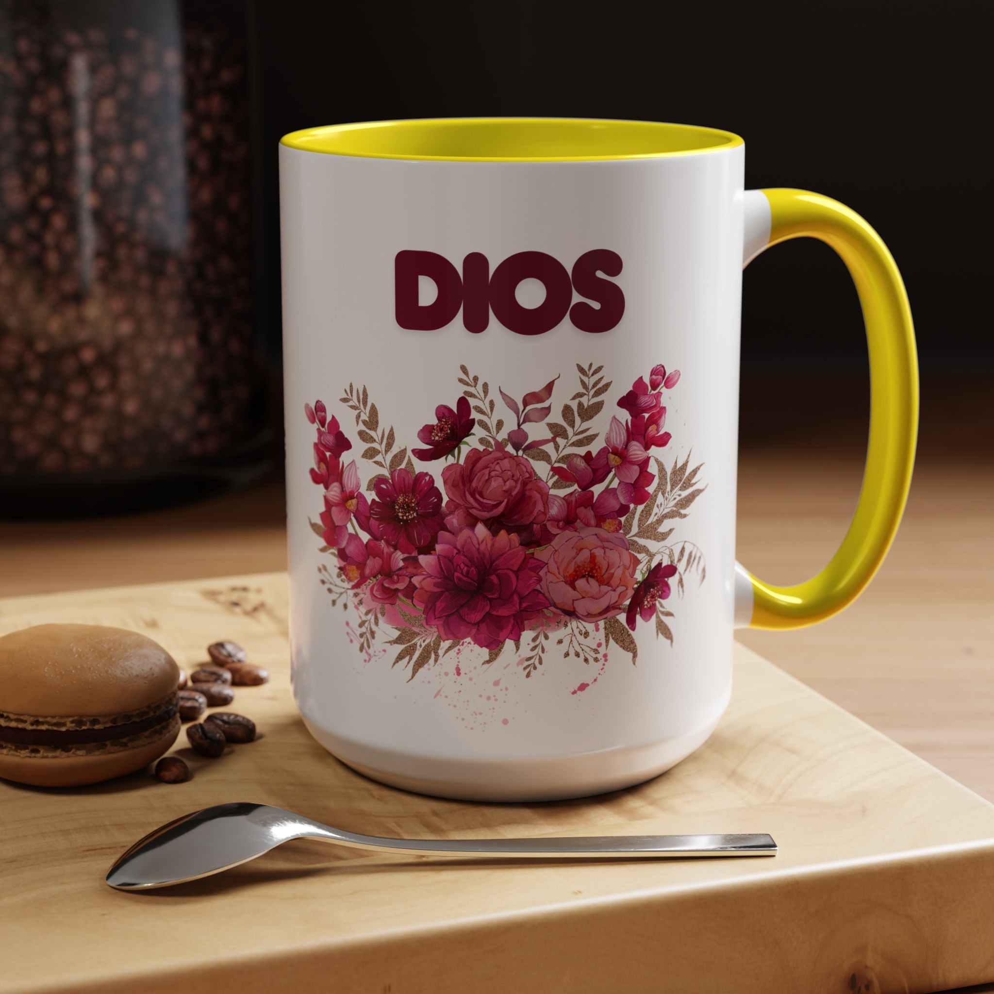 Dios Floral Accent Coffee Mug — 11/15oz Inspirational Christian Tea Cup