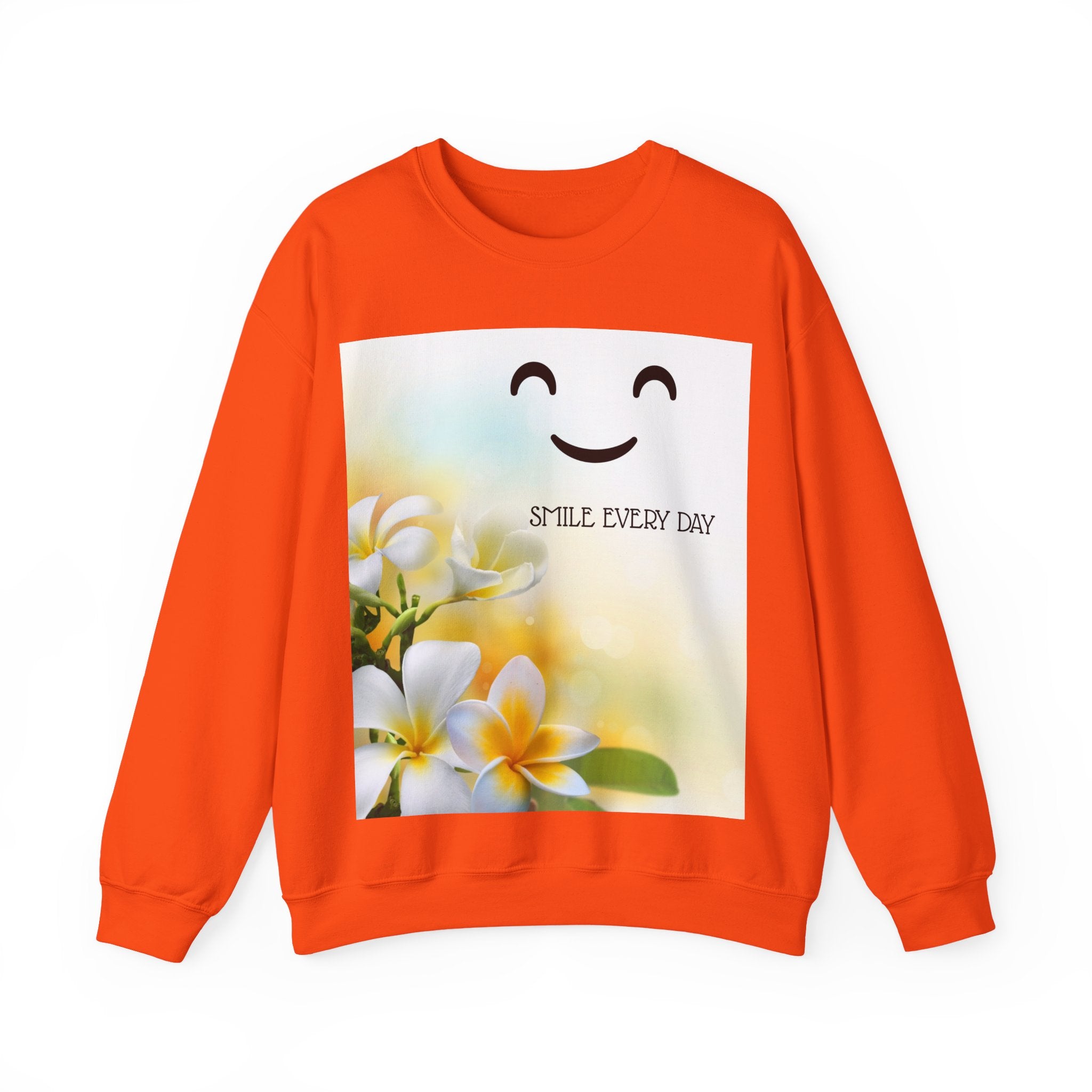 Smile Every Day Crewneck Sweatshirt — Floral Plumeria Happy Face Graphic