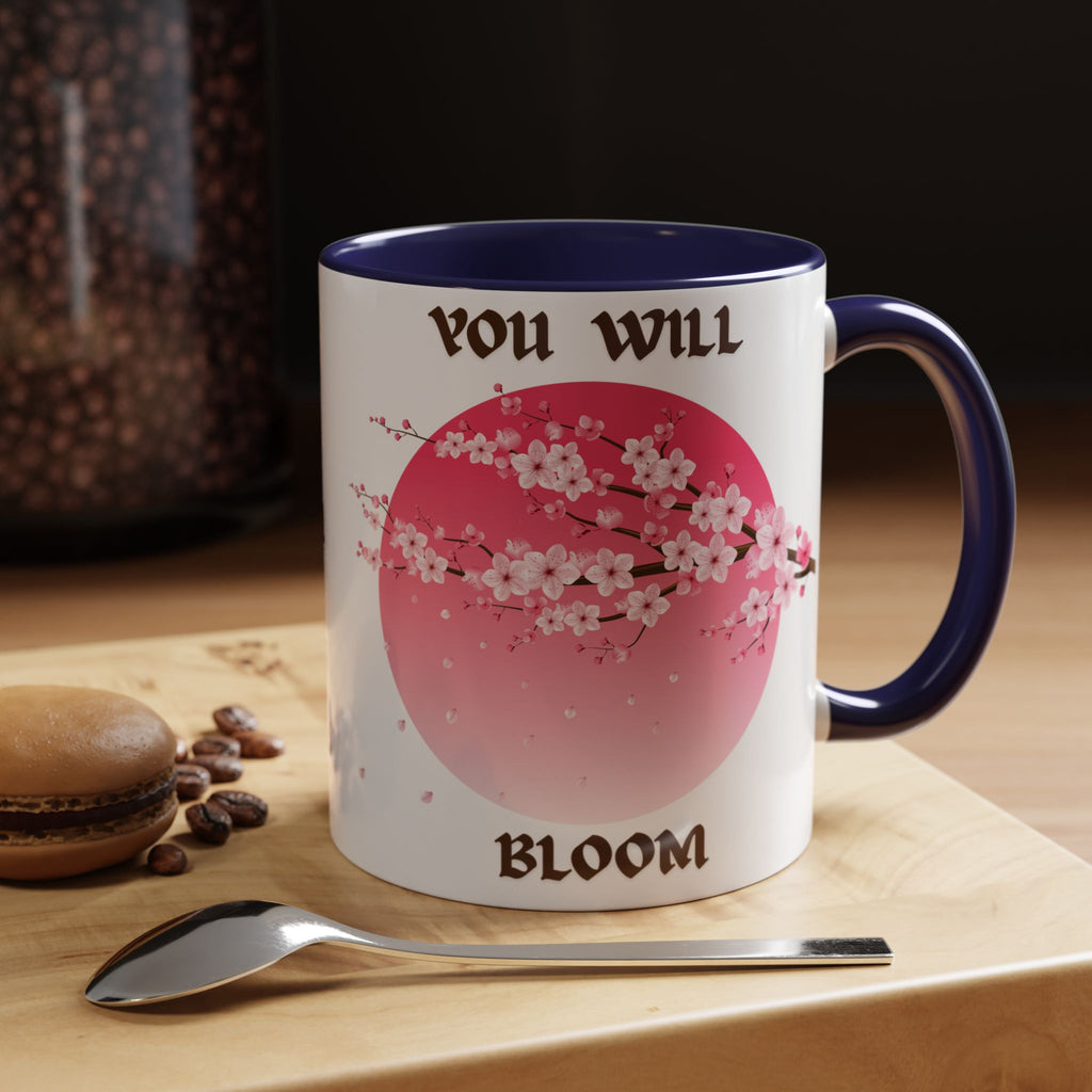 You Will Bloom Accent Coffee Mug — Cherry Blossom Inspirational 11/15oz
