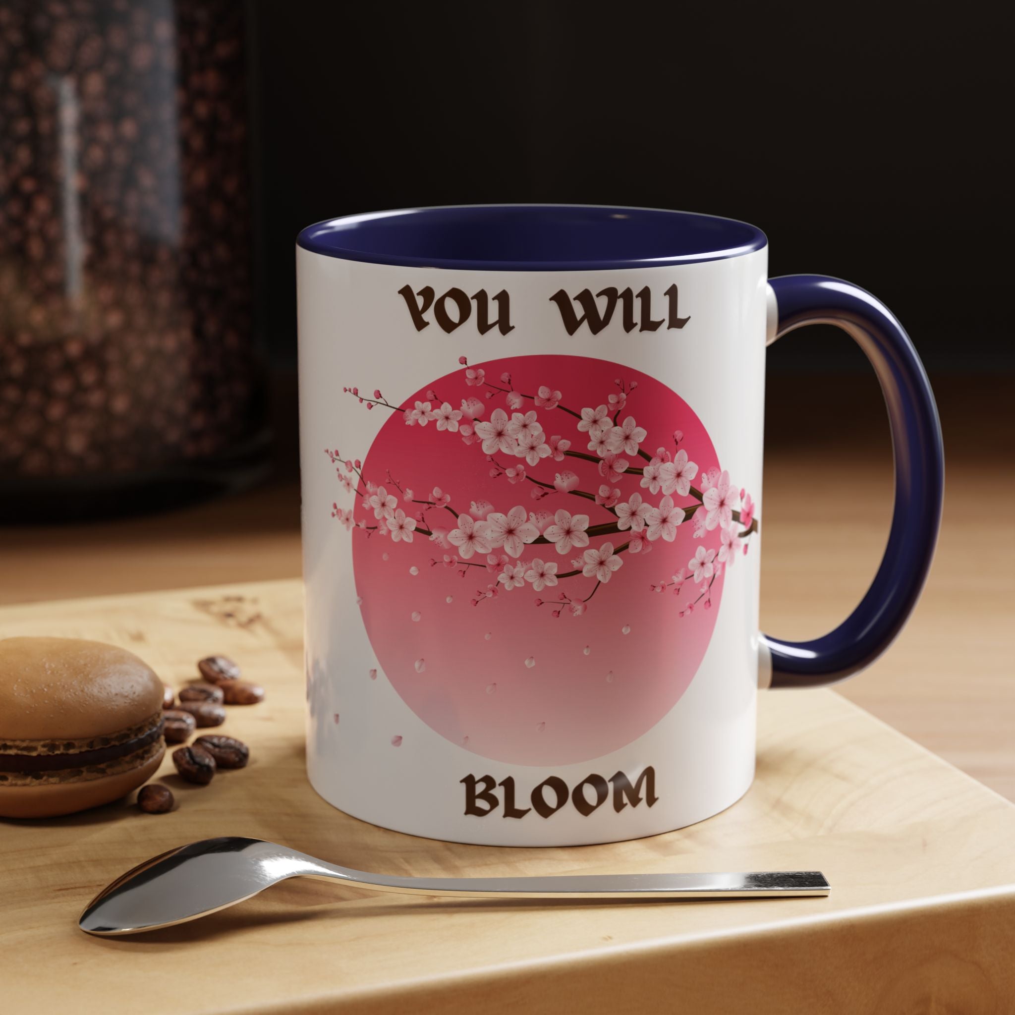 You Will Bloom Accent Coffee Mug — Cherry Blossom Inspirational 11/15oz