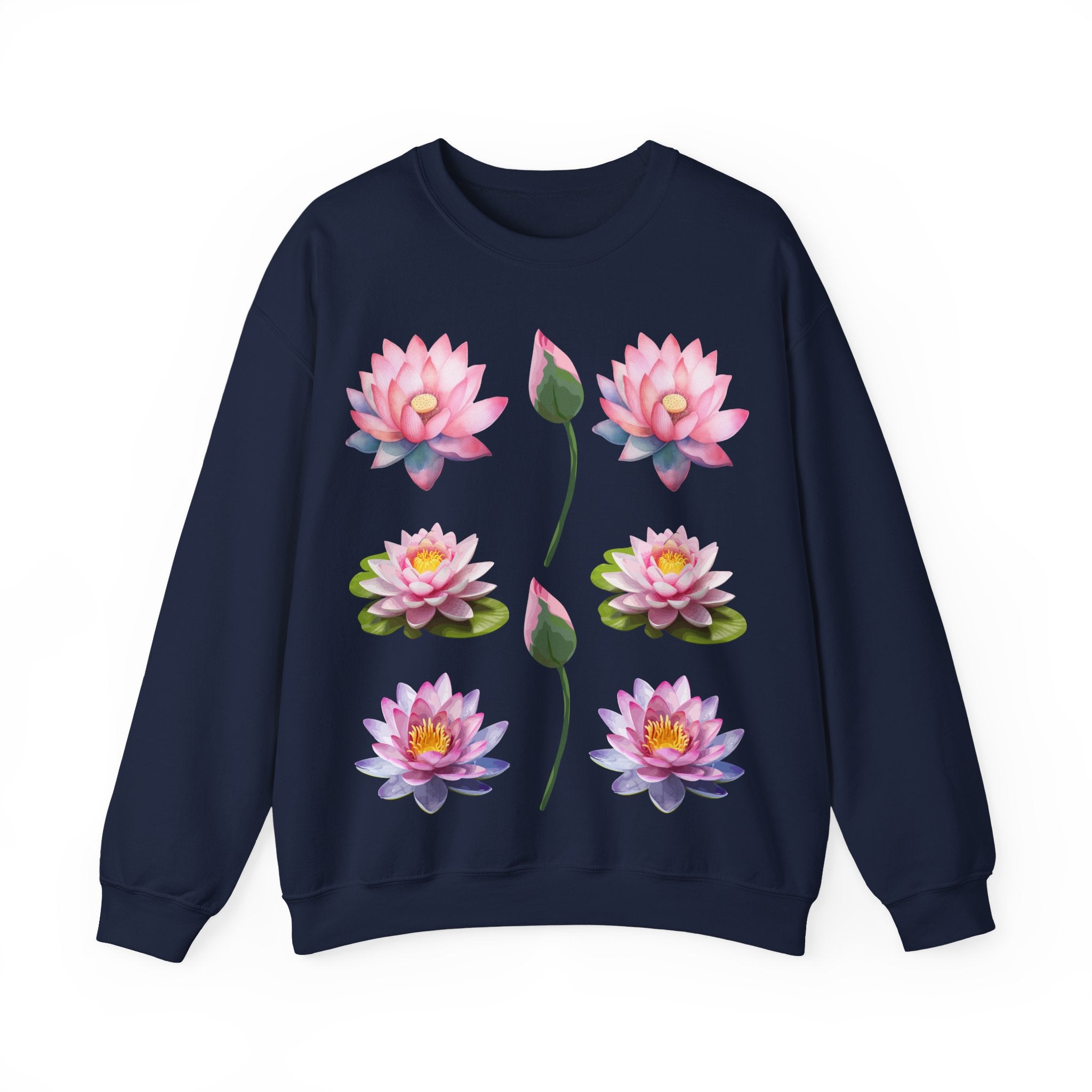 Lotus Flower Crewneck Sweatshirt — Pink Water Lily Botanical Sweatshirt