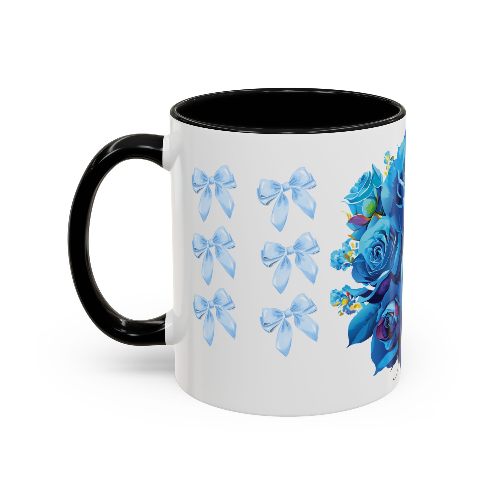 Blue Rose Accent Coffee Mug – Floral Bouquet Design (11/15 oz)