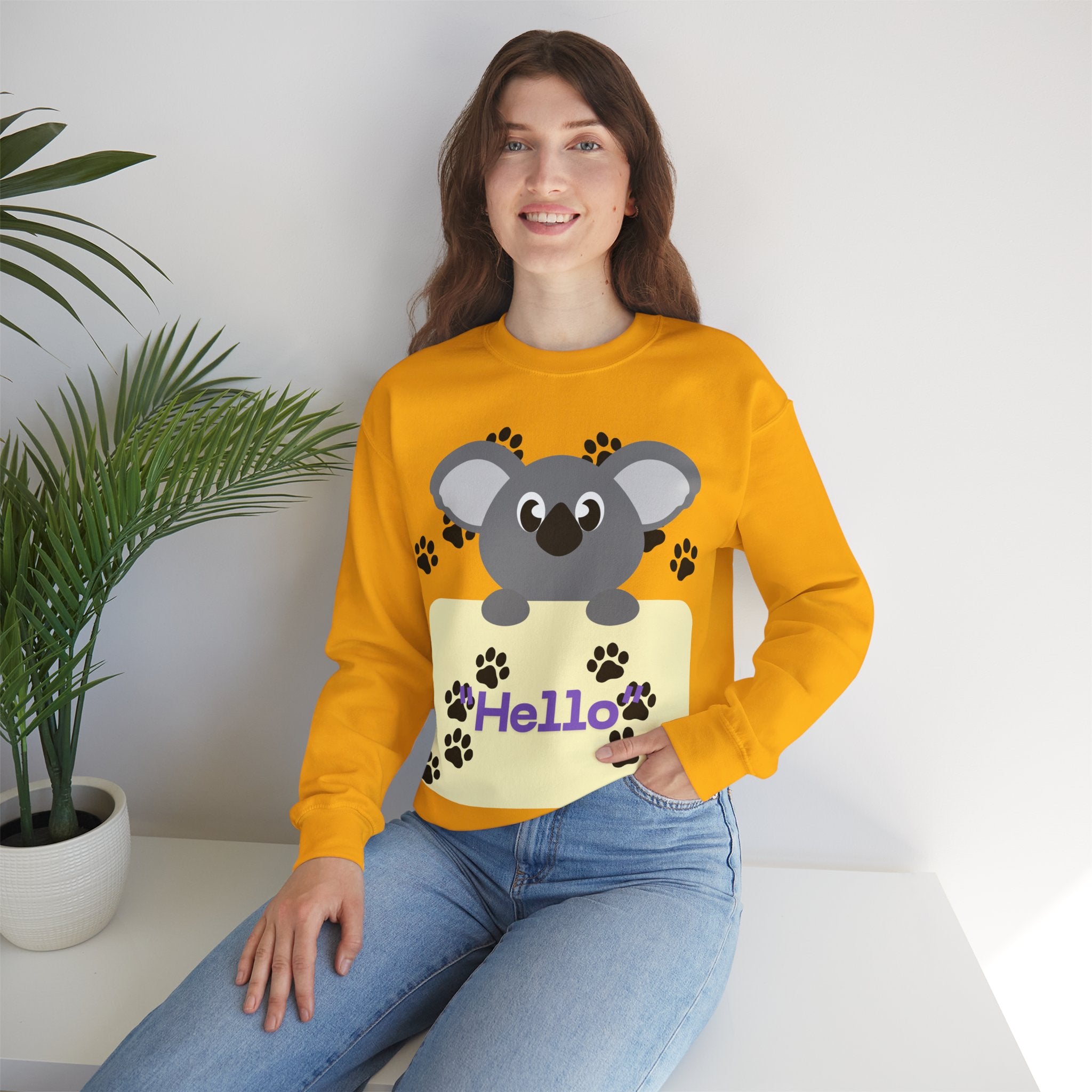 Cute Koala Hello Sweatshirt, Unisex Cozy Crewneck, Pet Lover Gift, Animal Lover Apparel, Fun Casual Wear, Cute Graphic Sweater