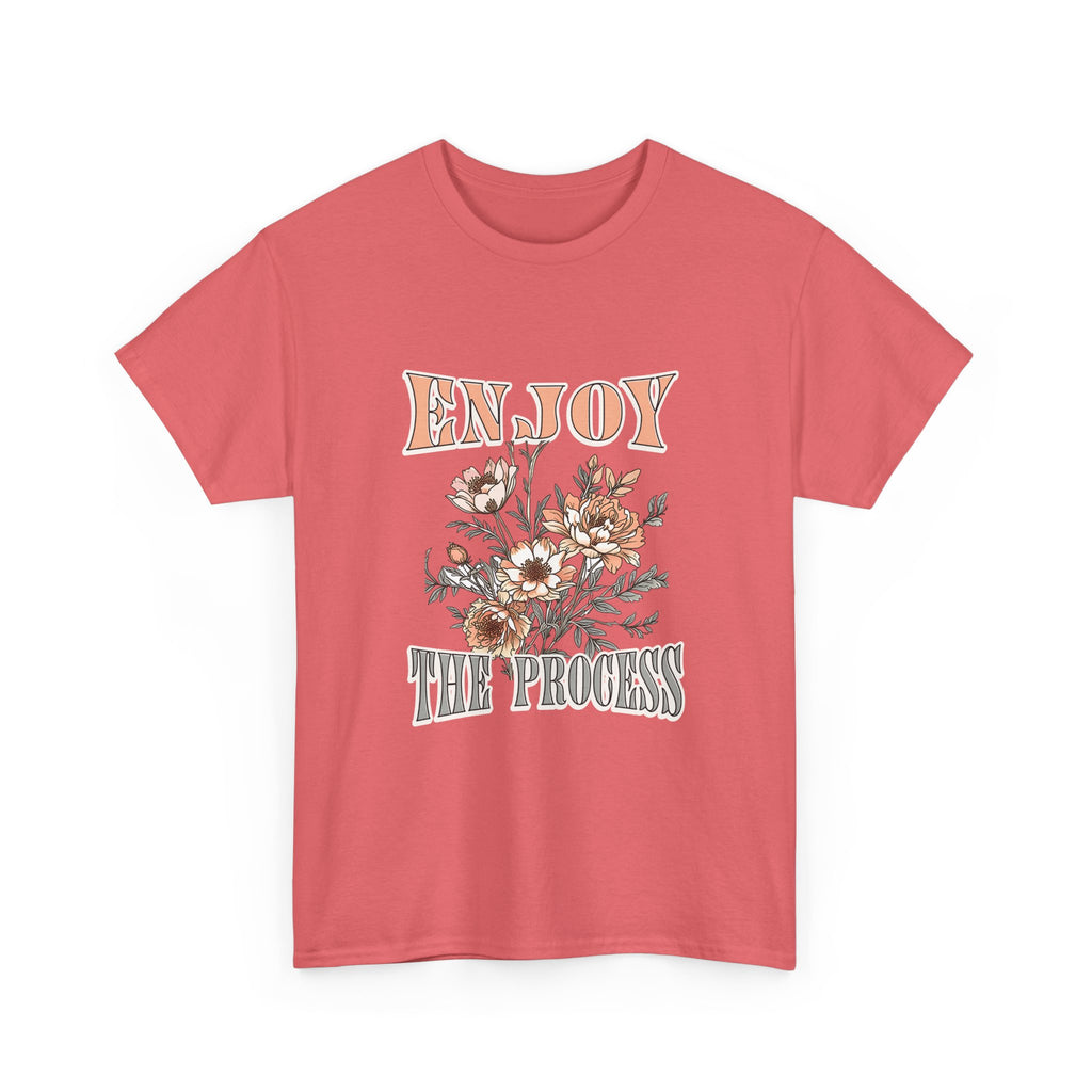 Unisex Heavy Cotton Tee - Enjoy the Process Floral Shirt, Gifts for Her, Motivational Tee, Casual Wear, Nature Lovers T-Shirt