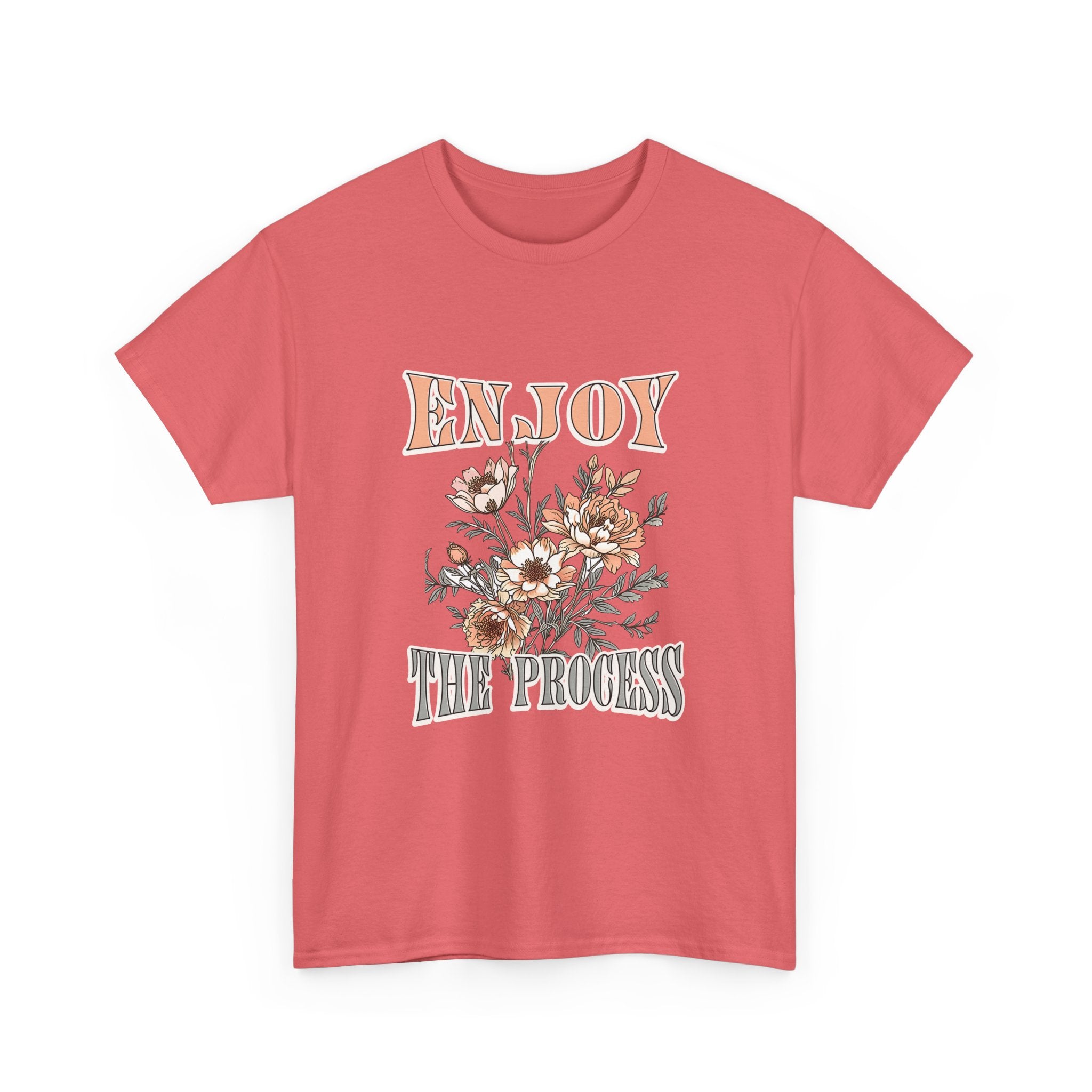 Unisex Heavy Cotton Tee - Enjoy the Process Floral Shirt, Gifts for Her, Motivational Tee, Casual Wear, Nature Lovers T-Shirt
