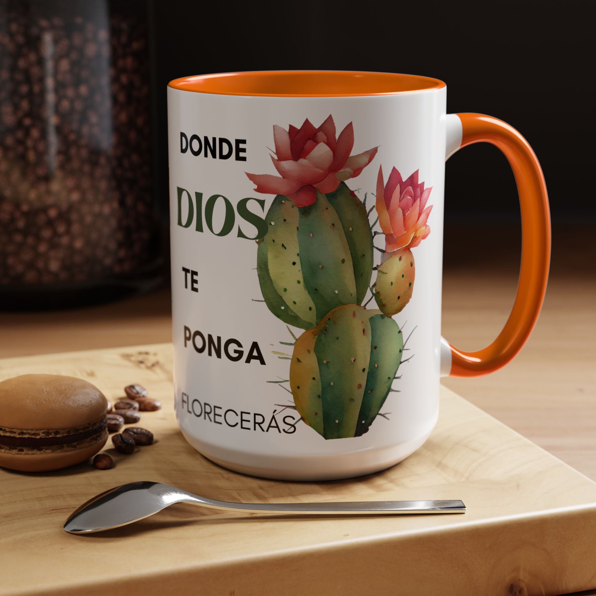 Cactus Floral Accent Coffee Mug – ‘Donde Dios Te Ponga Florecerás’ Spanish Inspirational Mug
