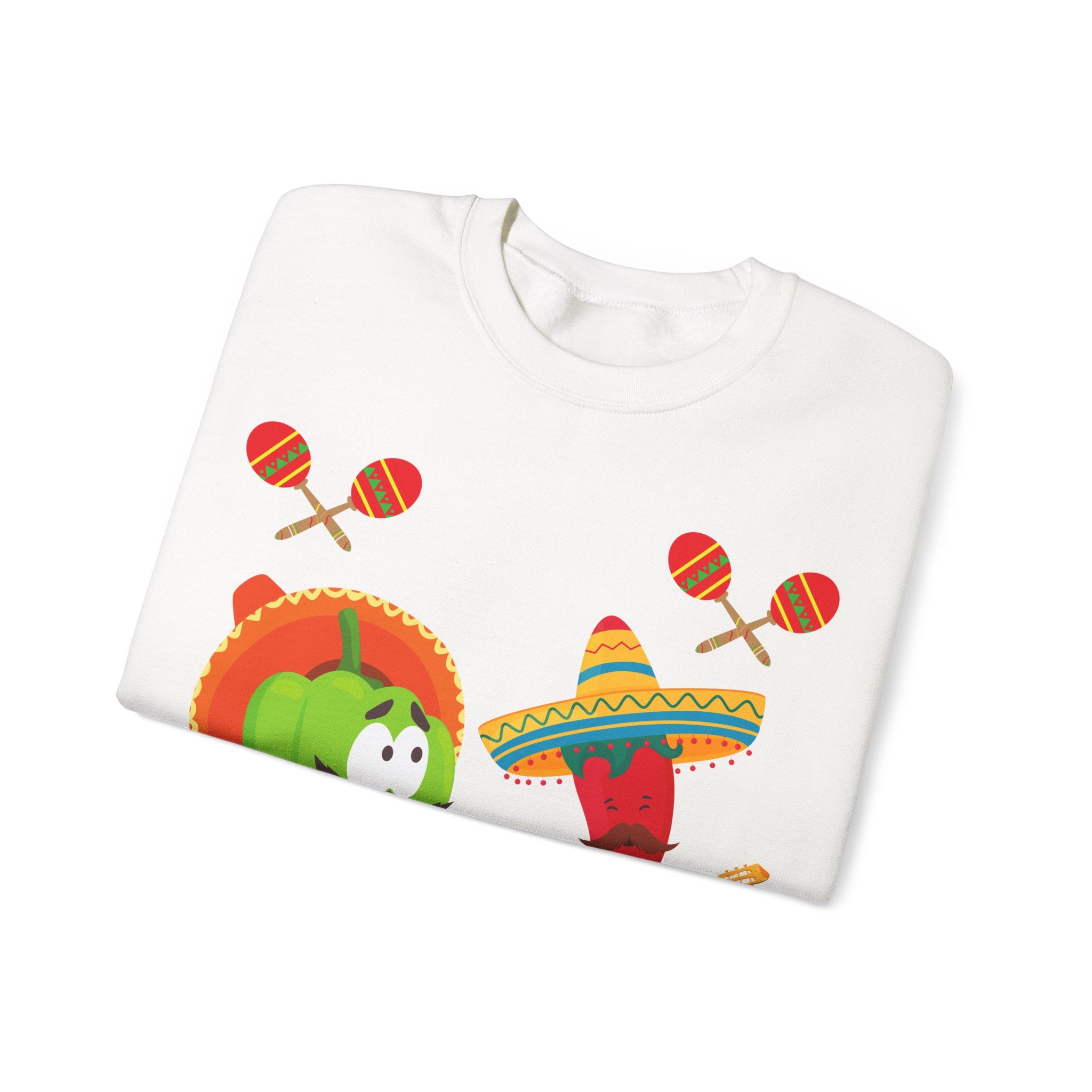 Fiesta Friends Sweatshirt — Cute Chili & Avocado with Sombreros, Maracas & Guitar