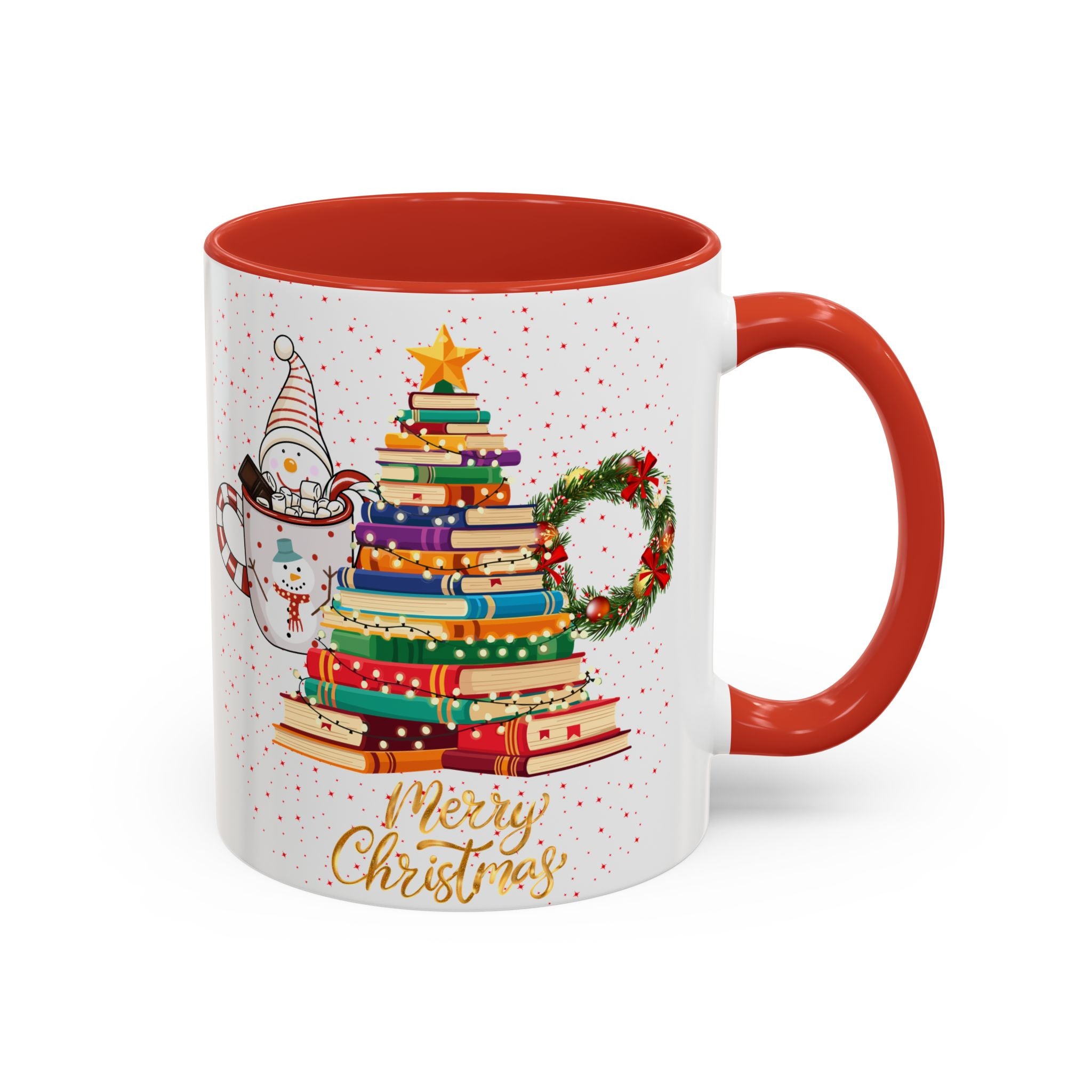 Christmas Book Tree Coffee Mug — Merry Christmas Accent Mug (11/15oz)
