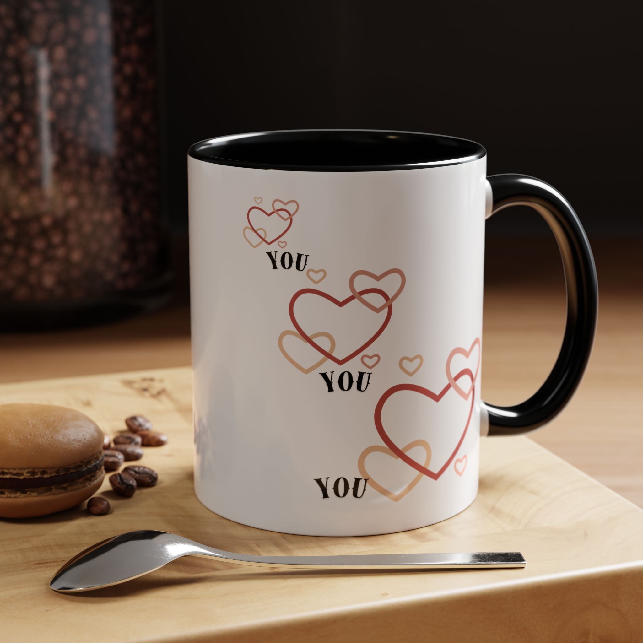 Love You Accent Coffee Mug, Valentine's Day Gift, Heart Mug, Cute Coffee Cup, Romantic Beverage Container