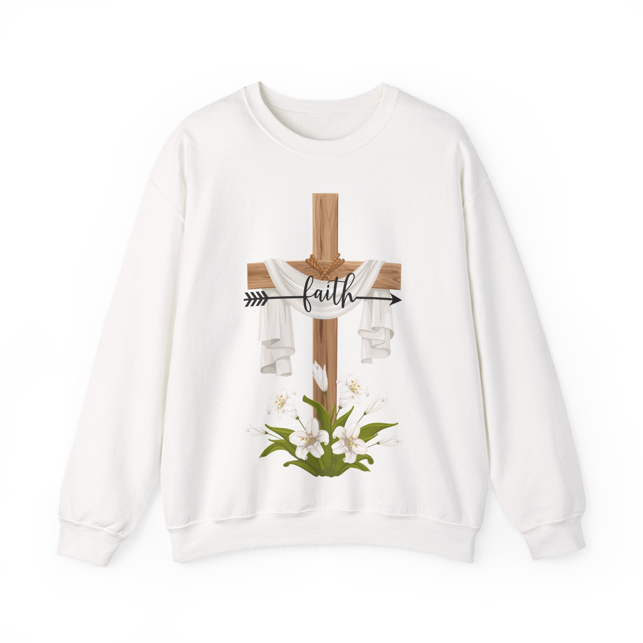 Faith Cross Crewneck Sweatshirt — Easter Lily Christian Pullover