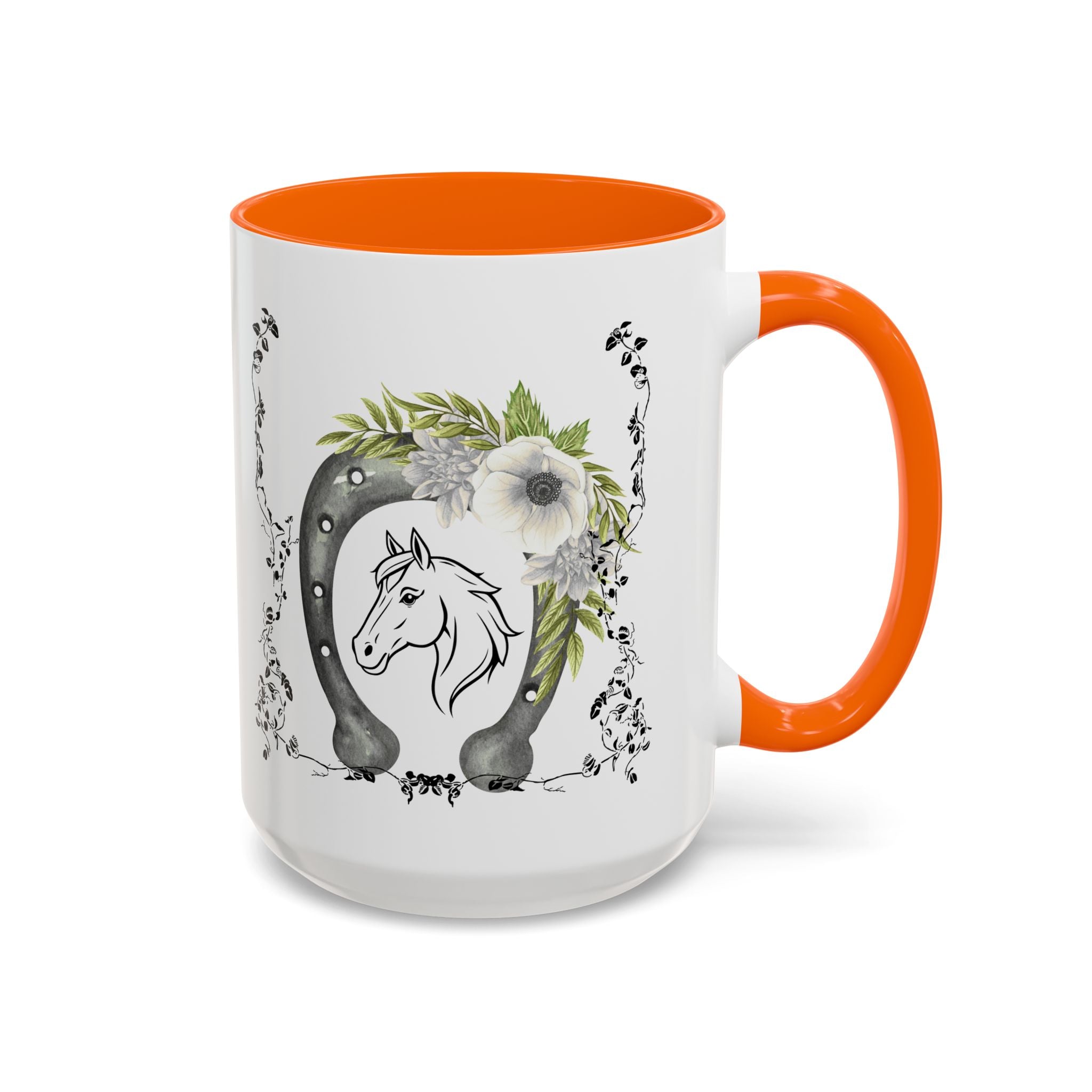 Personalized Floral Horseshoe Mug - Unique Gift for Horse Lovers, Cowgirl Theme, Farmhouse Decor, Wedding Favors, Custom Name Mug