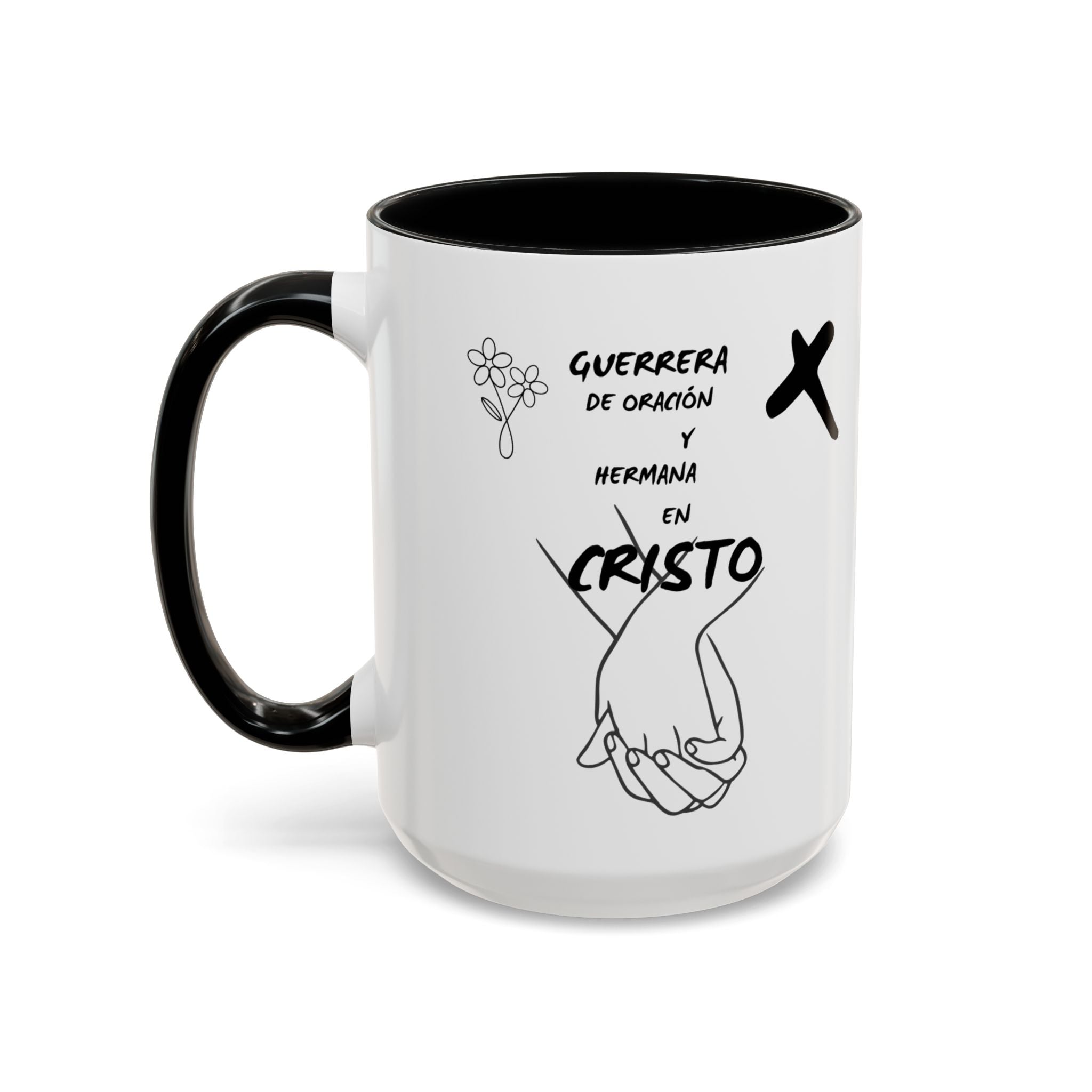 Christian Prayer Warrior Mug — "Guerrera de Oración y Hermana en Cristo" Accent Coffee Cup (11/15oz)