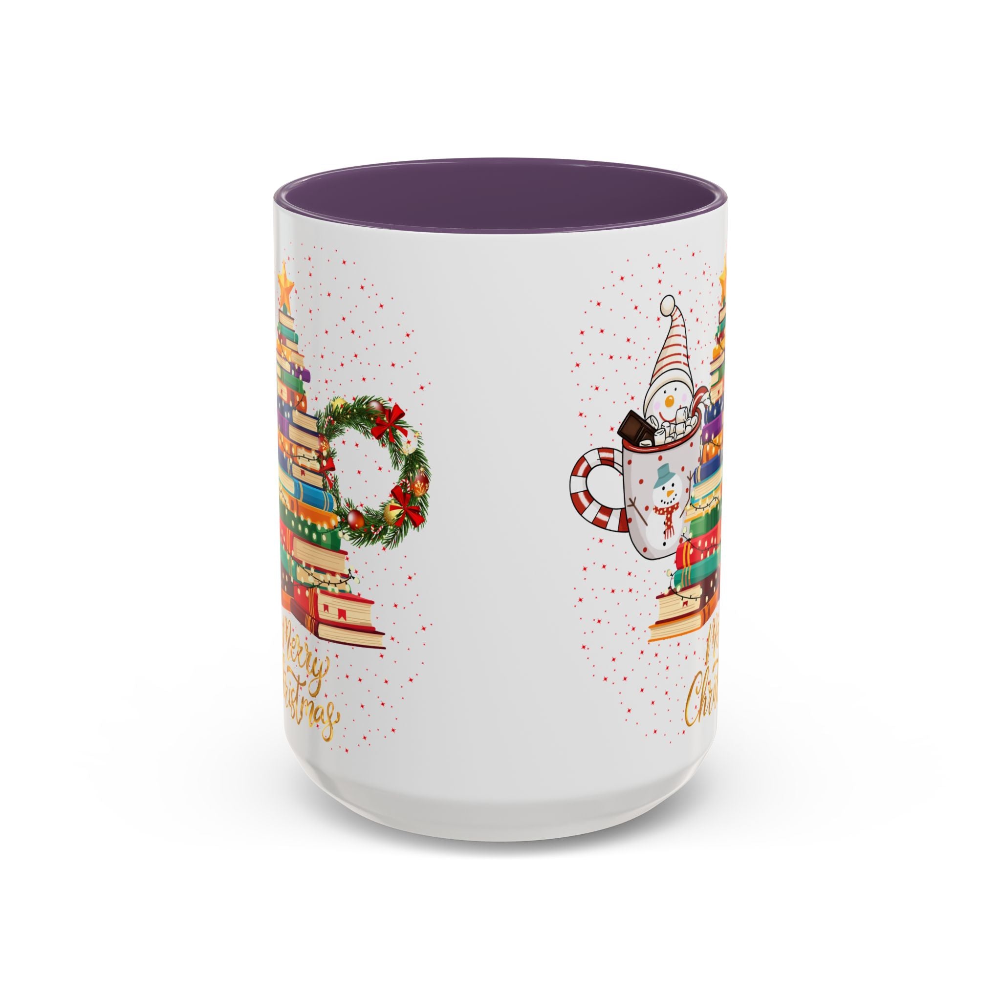 Christmas Book Tree Coffee Mug — Merry Christmas Accent Mug (11/15oz)