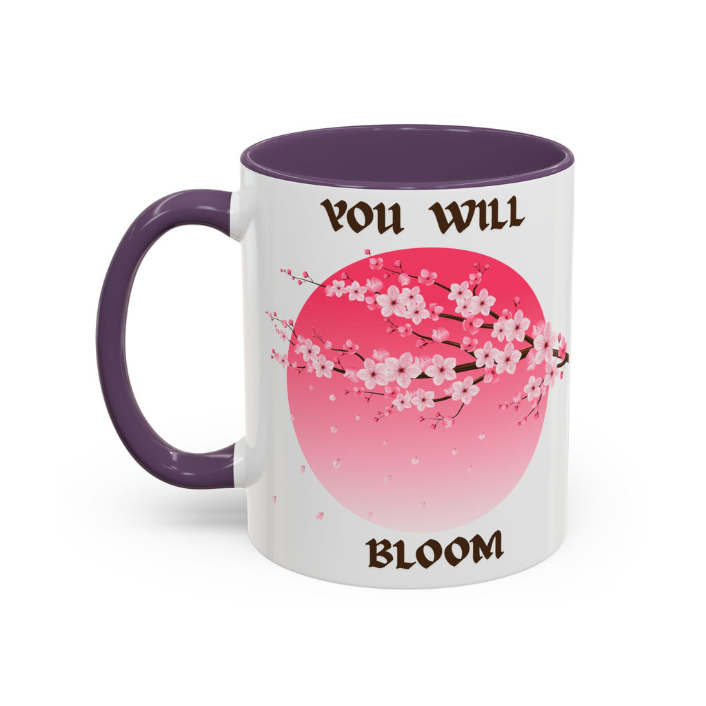 You Will Bloom Accent Coffee Mug — Cherry Blossom Inspirational 11/15oz