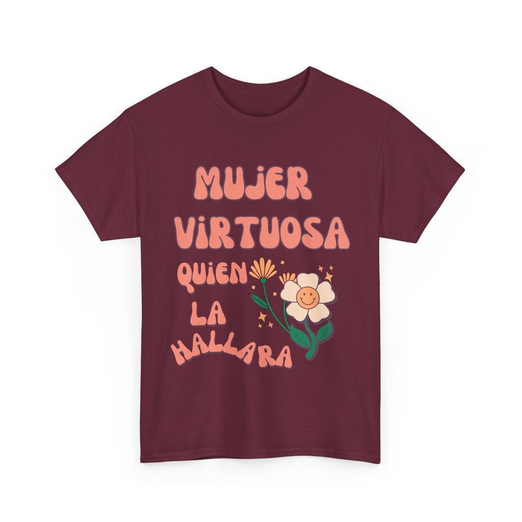 Empowering Unisex Heavy Cotton Tee - 'Mujer Virtuosa' Floral Print, Inspirational Gift, Feminist T-Shirt, Everyday Wear, Motivation Tee