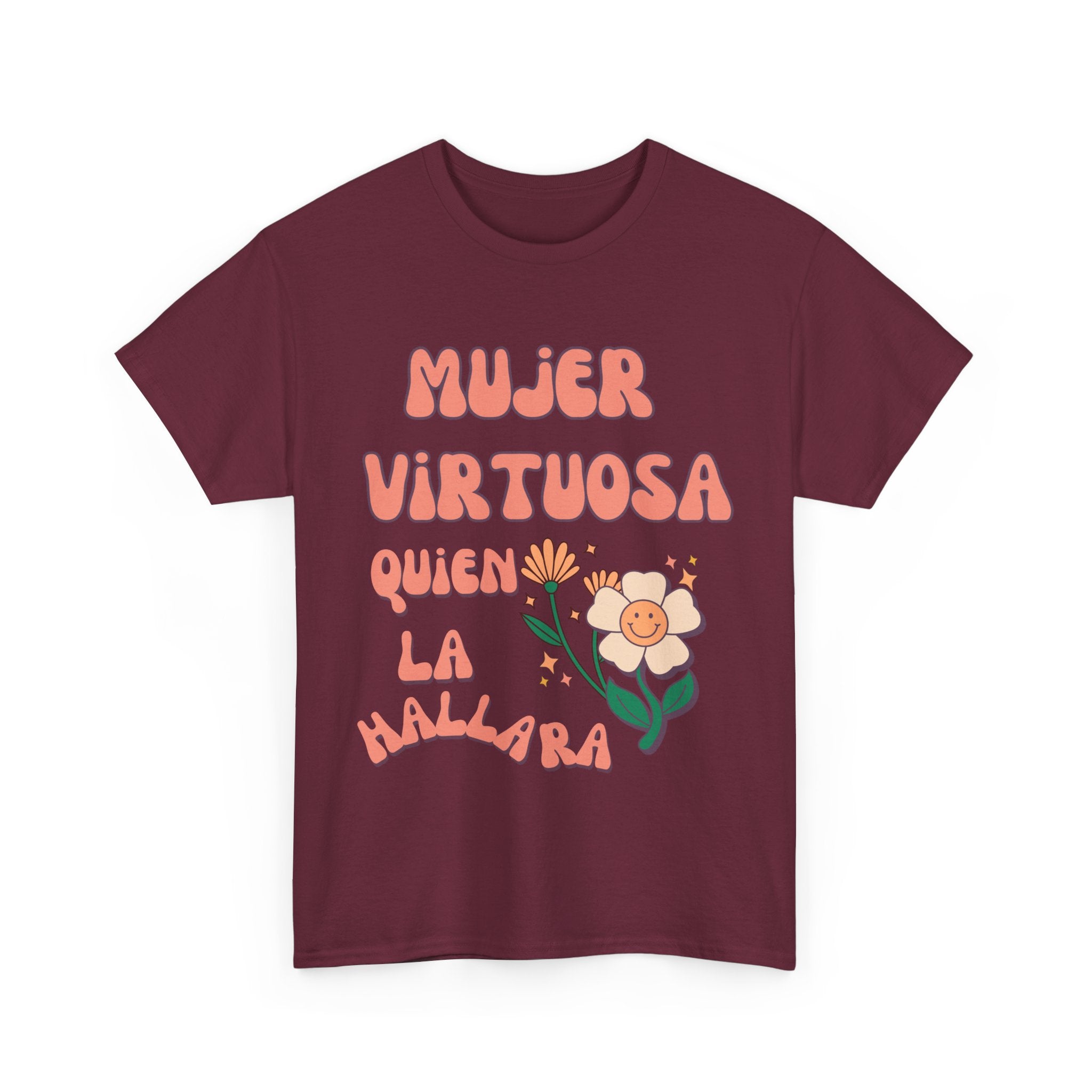 Empowering Unisex Heavy Cotton Tee - 'Mujer Virtuosa' Floral Print, Inspirational Gift, Feminist T-Shirt, Everyday Wear, Motivation Tee
