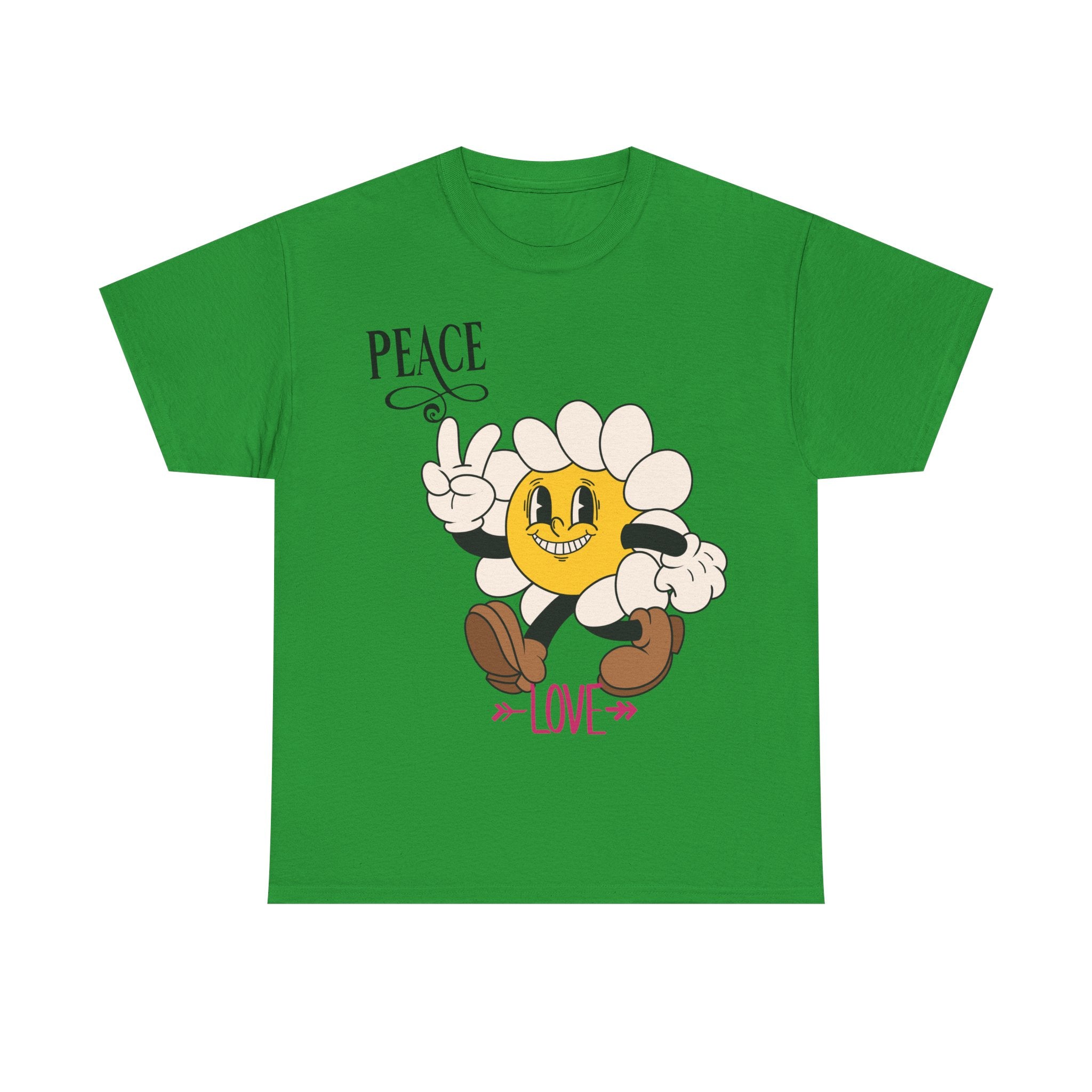 Peace & Love Daisy Character T-Shirt — Retro Smiley Flower Tee