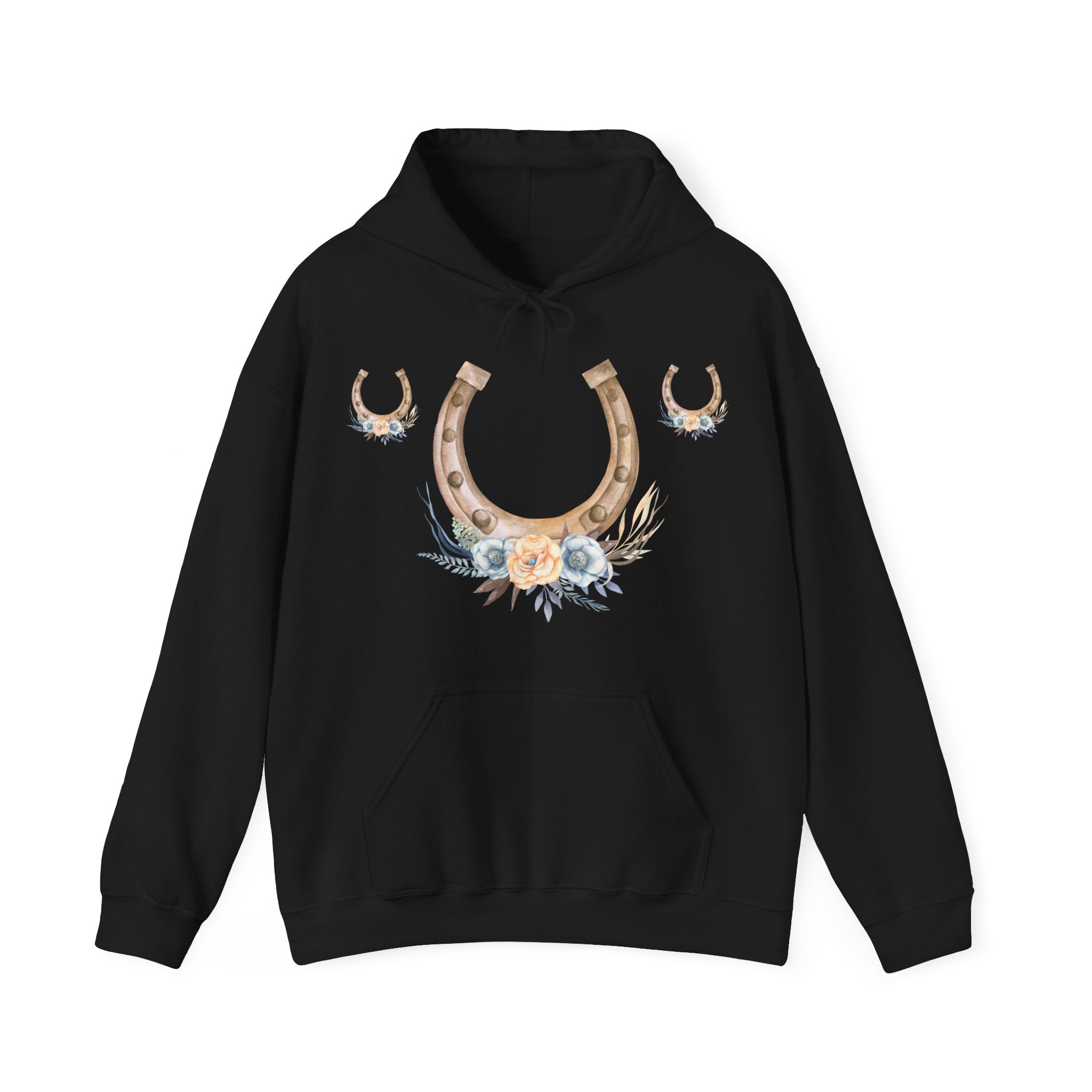 Equestrian Floral Horseshoe Hoodie, Cozy Unisex Sweatshirt, Gifts for Horse Lovers, Country Style Apparel, Birthday Gift, Festival Wear