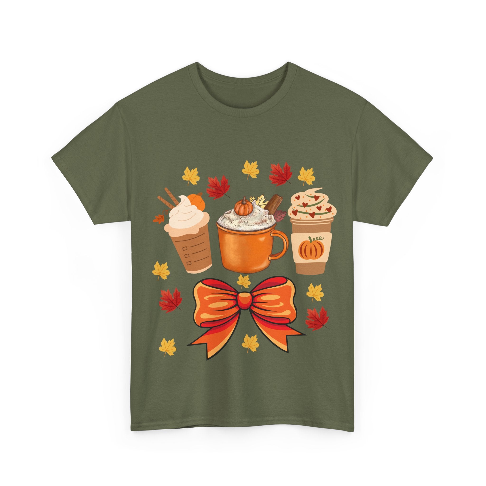 Fall-Themed Unisex Heavy Cotton Tee, Autumn Shirt, Pumpkin Spice Tee, Cozy Fall Apparel, Coffee Lover T-shirt