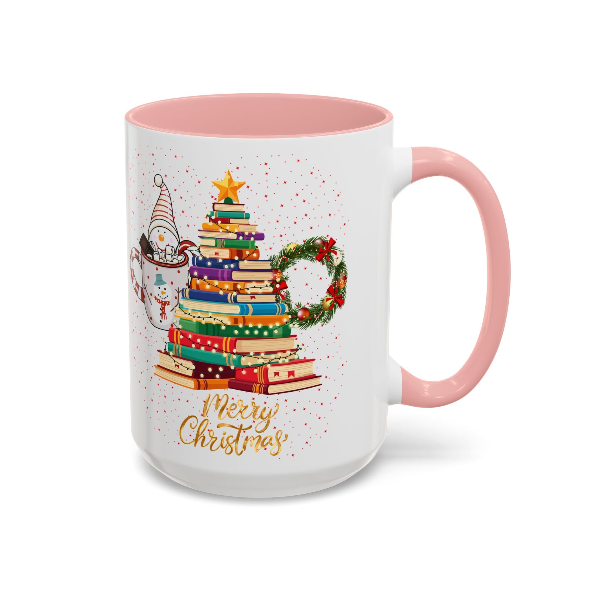 Christmas Book Tree Coffee Mug — Merry Christmas Accent Mug (11/15oz)