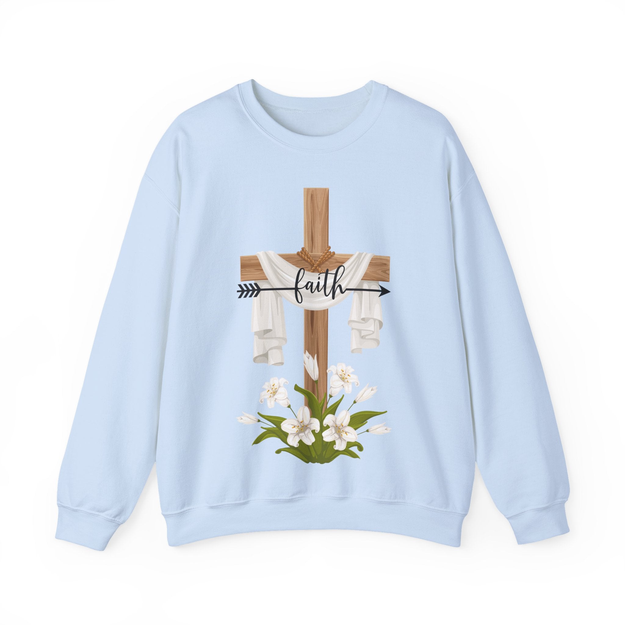 Faith Cross Crewneck Sweatshirt — Easter Lily Christian Pullover