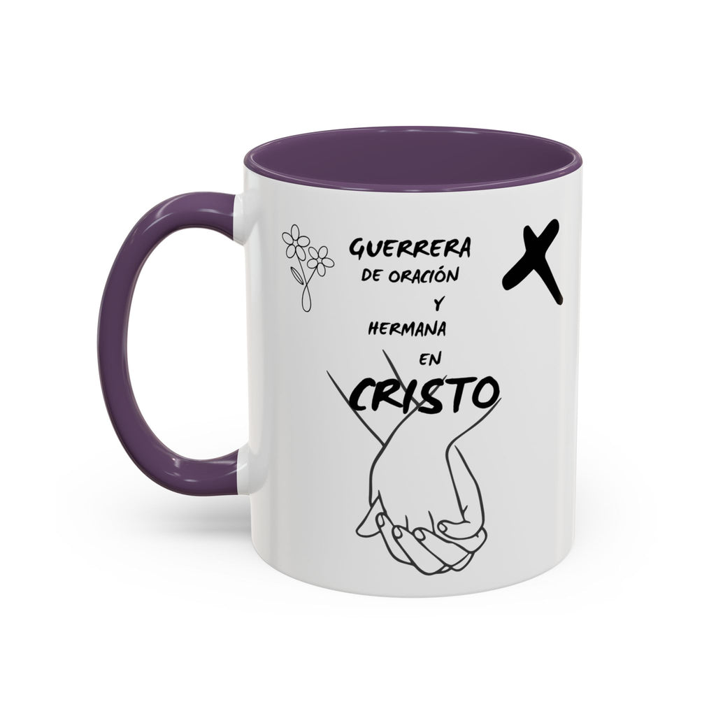 Christian Prayer Warrior Mug — "Guerrera de Oración y Hermana en Cristo" Accent Coffee Cup (11/15oz)