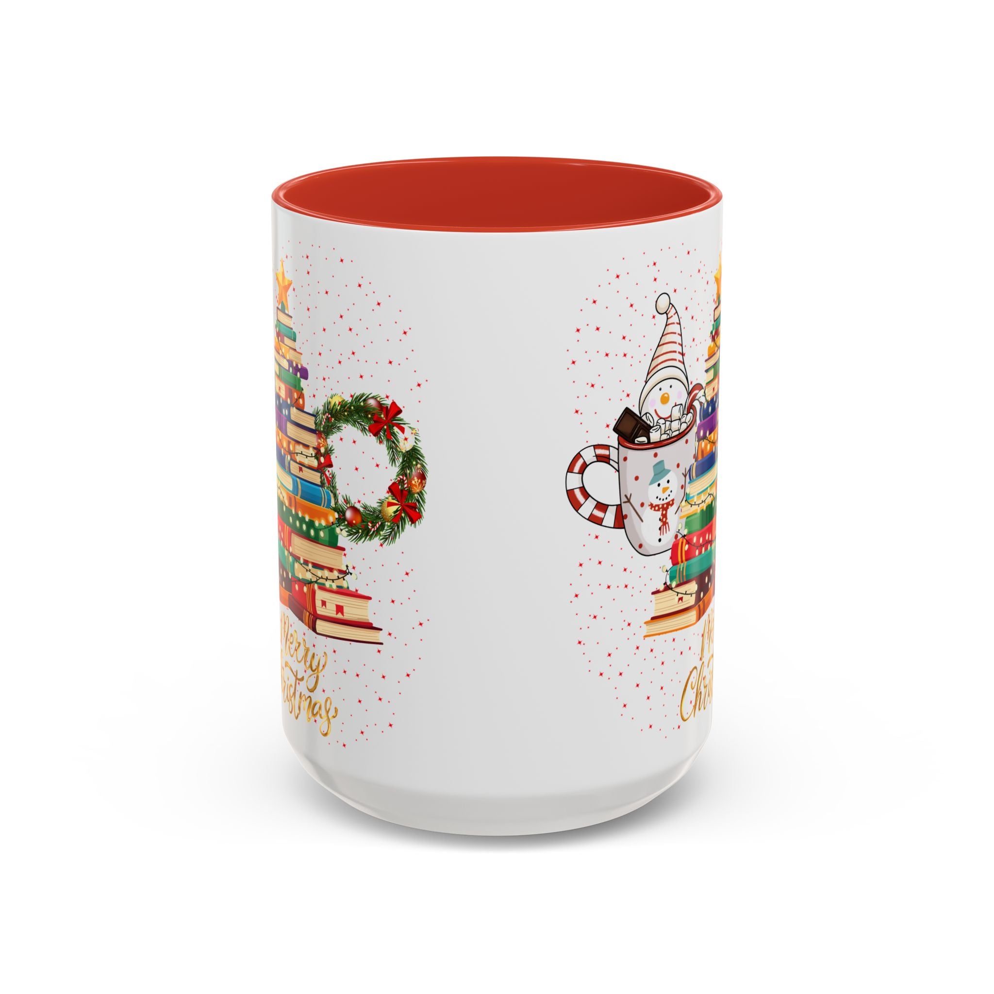 Christmas Book Tree Coffee Mug — Merry Christmas Accent Mug (11/15oz)